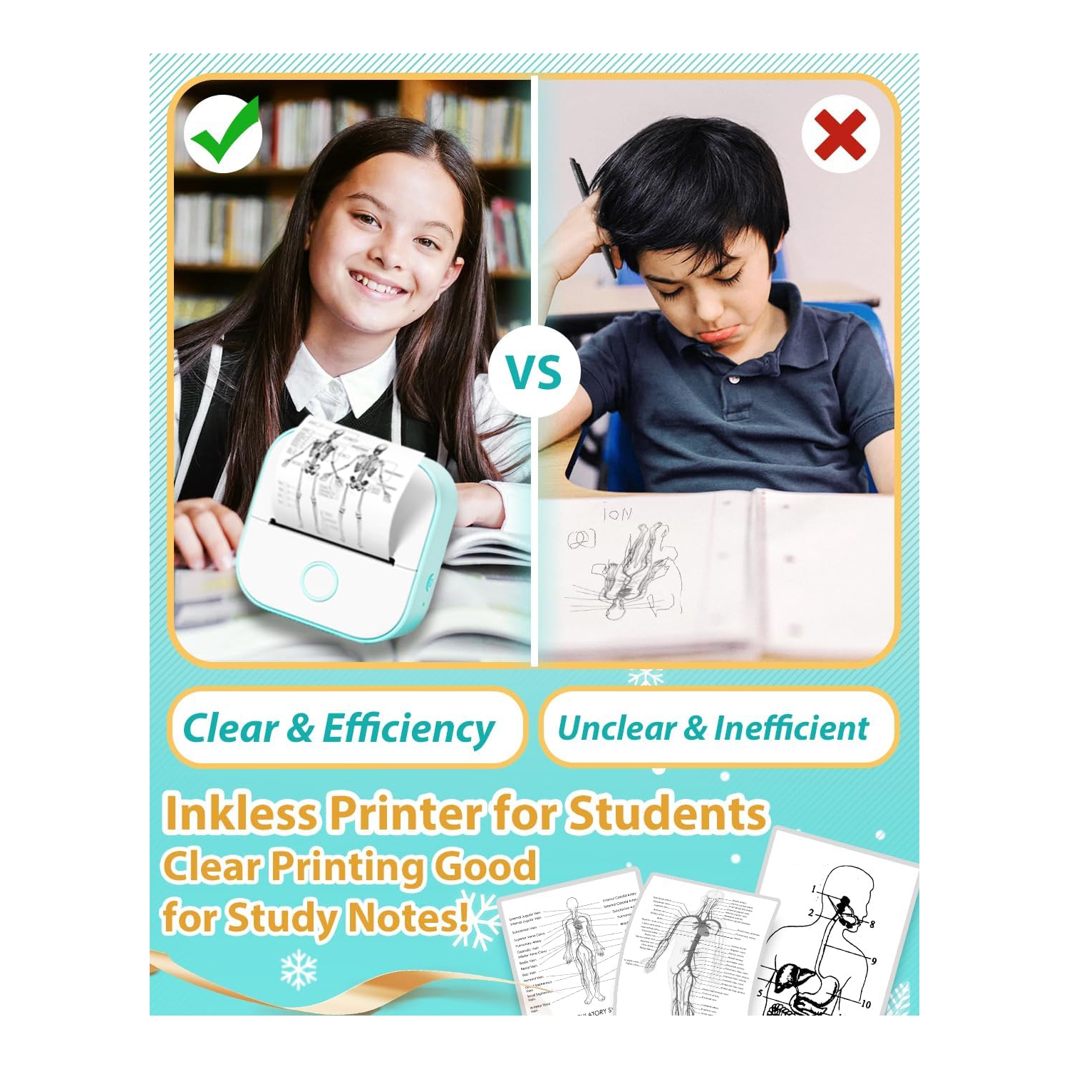 Phomemo T02 Bluebooth Mini Printer Portable Thermal Printer Inkless Sticker Printer for Study Graphics, Anatomical Diagrams, Photos, Students