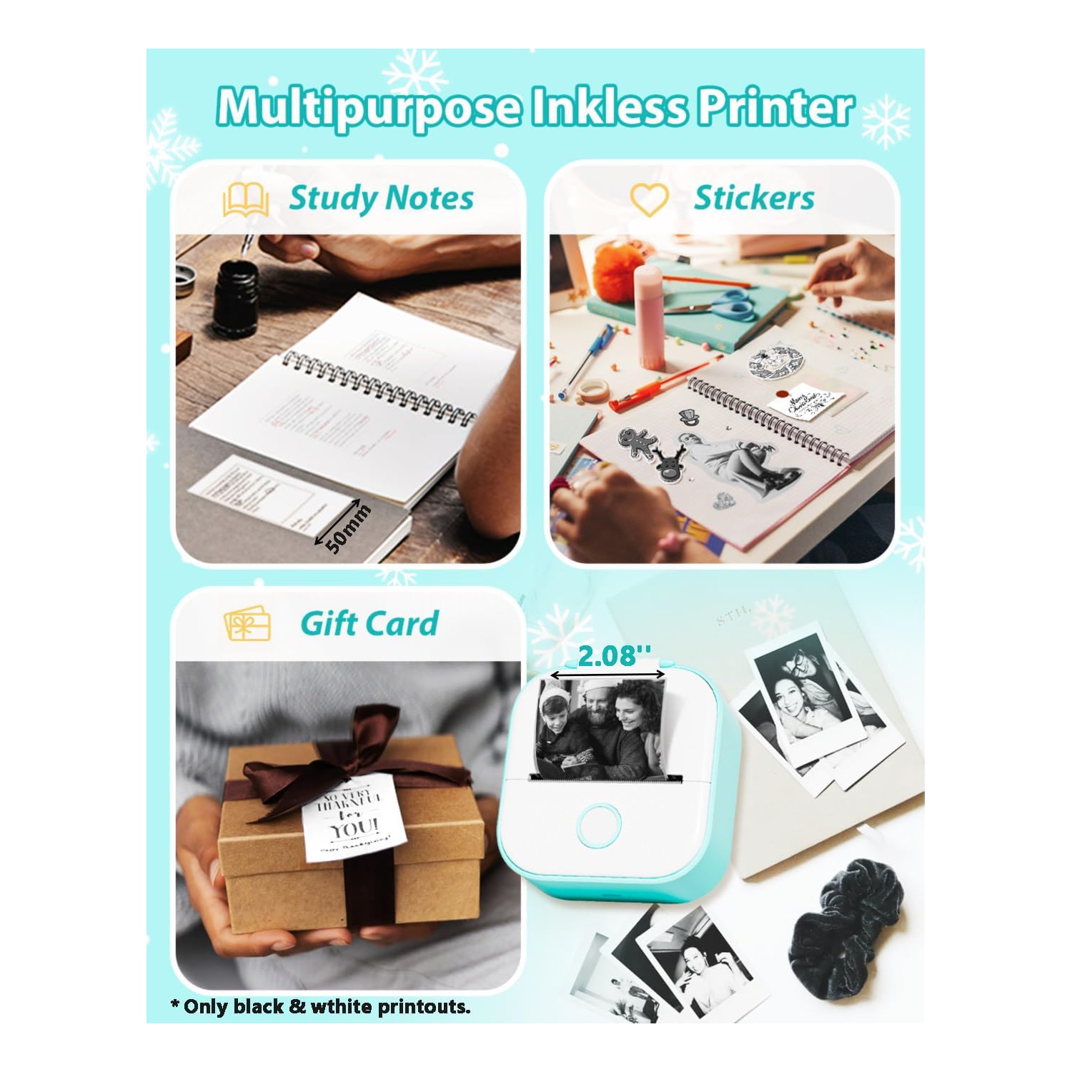 Phomemo T02 Bluebooth Mini Printer Portable Thermal Printer Inkless Sticker Printer for Study Graphics, Anatomical Diagrams, Photos, Students