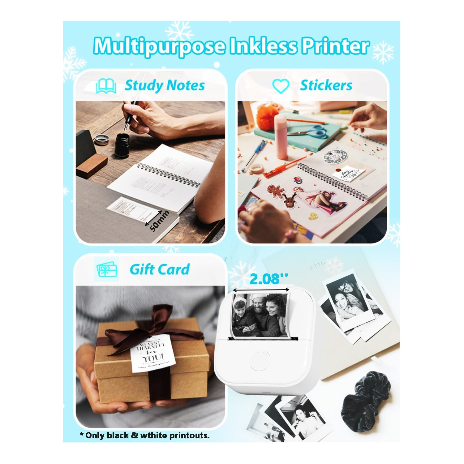 Imprimante thermique portative Mini-imprimante thermique sans encre T02 de Phomemo pour graphiques d'étude, diagrammes anatomiques, photos, étudiants