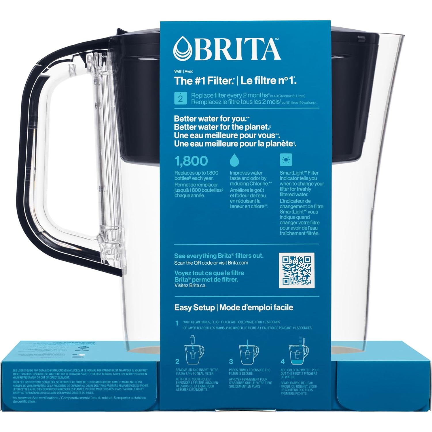 Brita 6 Cup Filter Pitcher with Smart Light Indicator, Reduces Chlorine taste and odour from Tap Water, Filters 151 Litres, Denali, Black