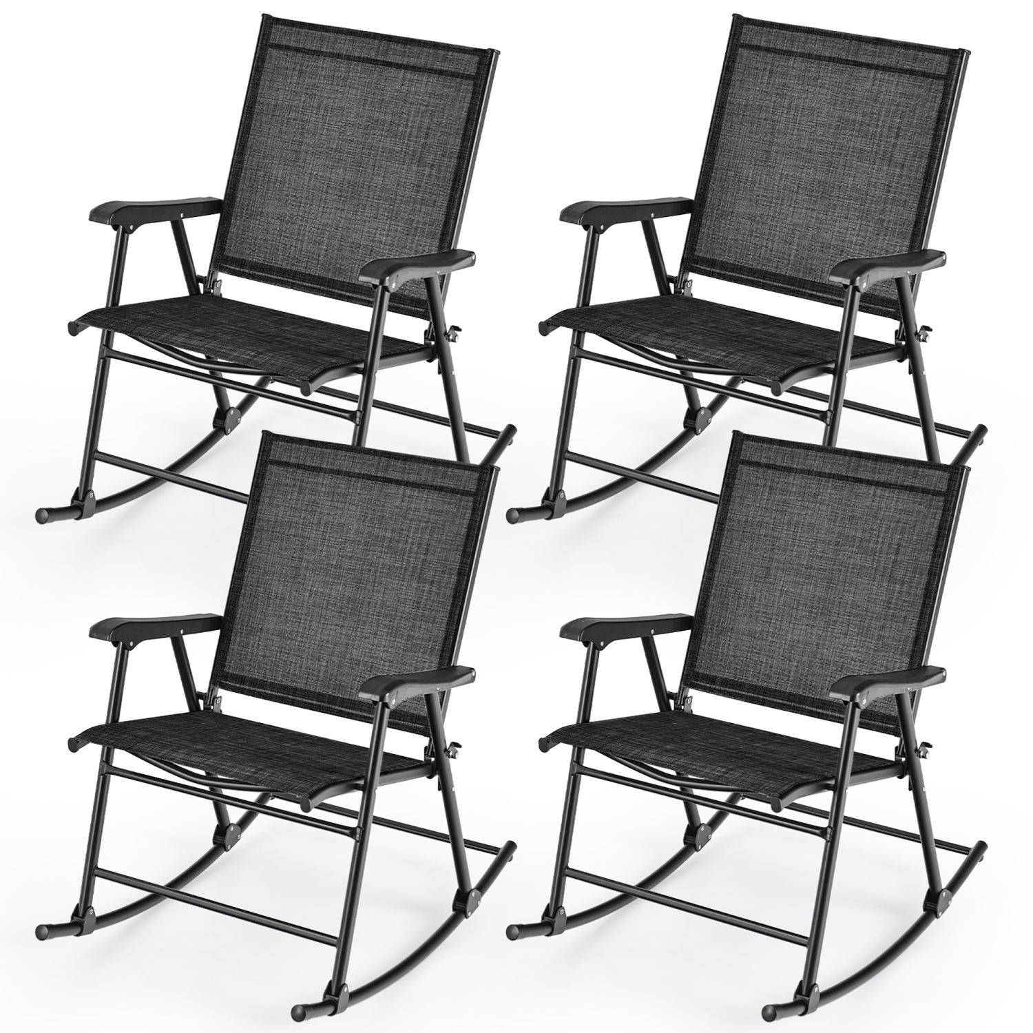 Gymax 4pcs Patio Folding Rocking Chair Heavy-Duty Metal Frame Rockers Outdoor