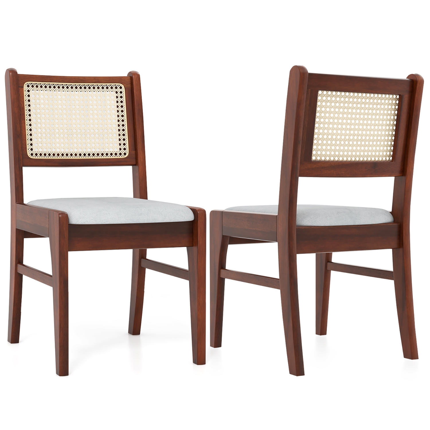Gymax 4PCS Rattan Dining Chairs Upholstered Kitchen Chairs w/ Rubber Wood Frame