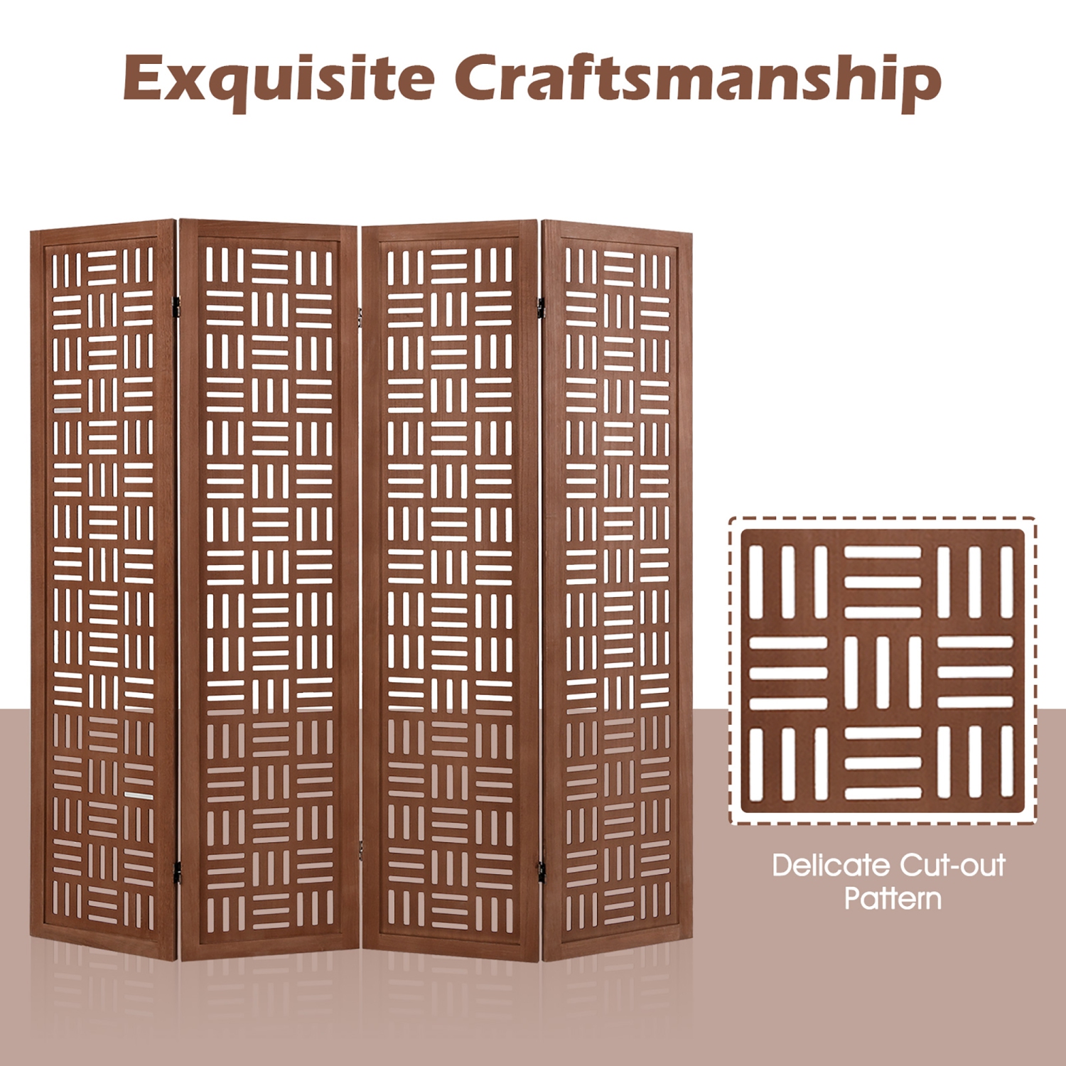 Gymax 4-Panel Room Divider w/ Double Action Metal Hinges Solid Wood Frame for Bedroom