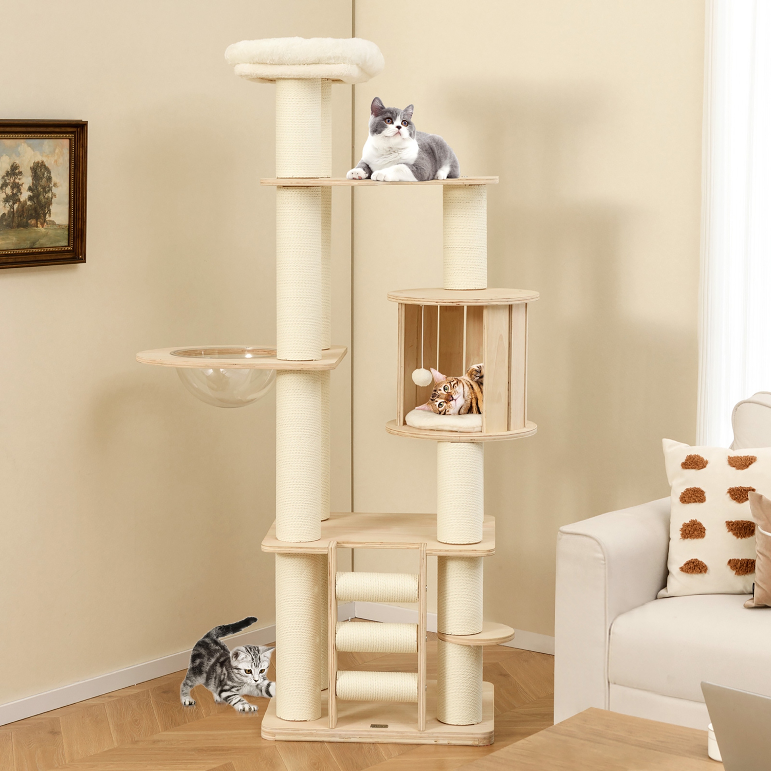 Gymax 71'' Tall Cat Tree w/Cozy Perch Condo Space Capsule 4.6'' Scratching Posts