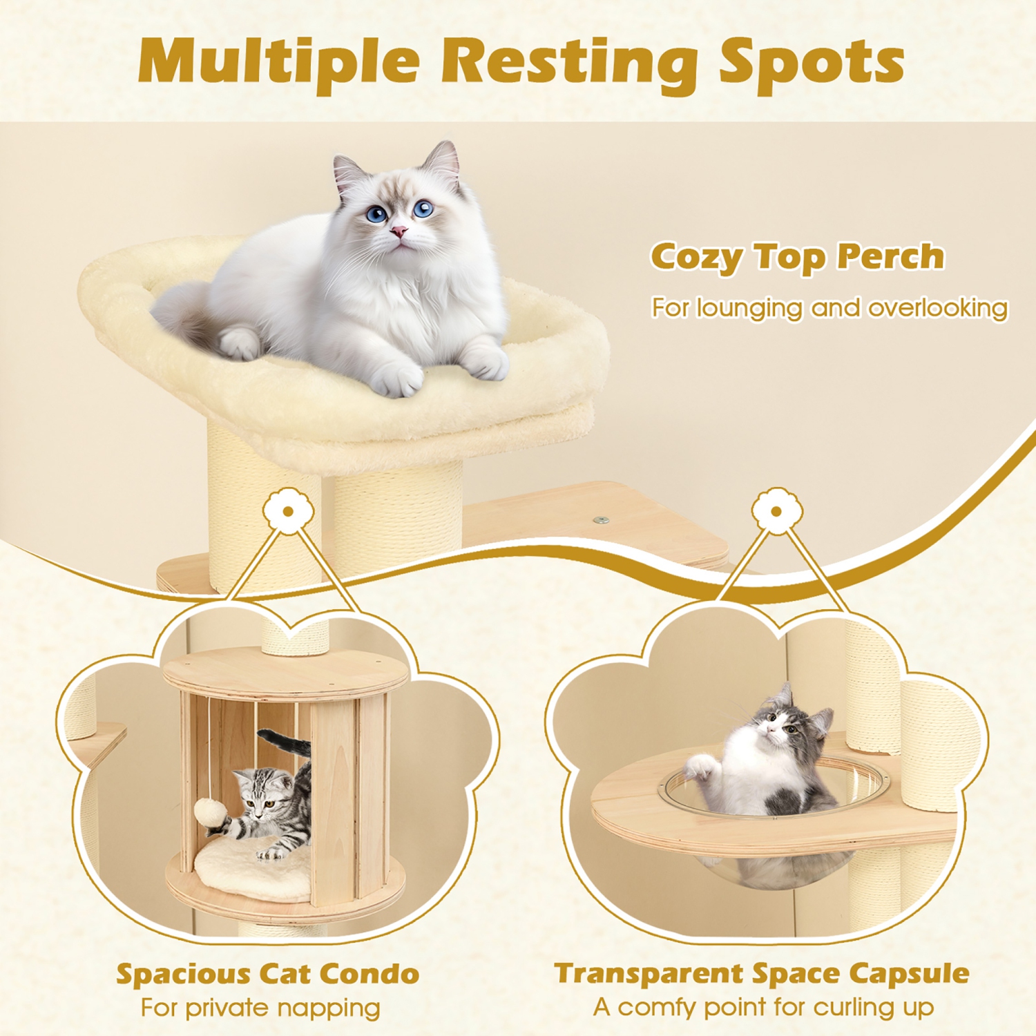 Gymax 71'' Tall Cat Tree w/Cozy Perch Condo Space Capsule 4.6'' Scratching Posts