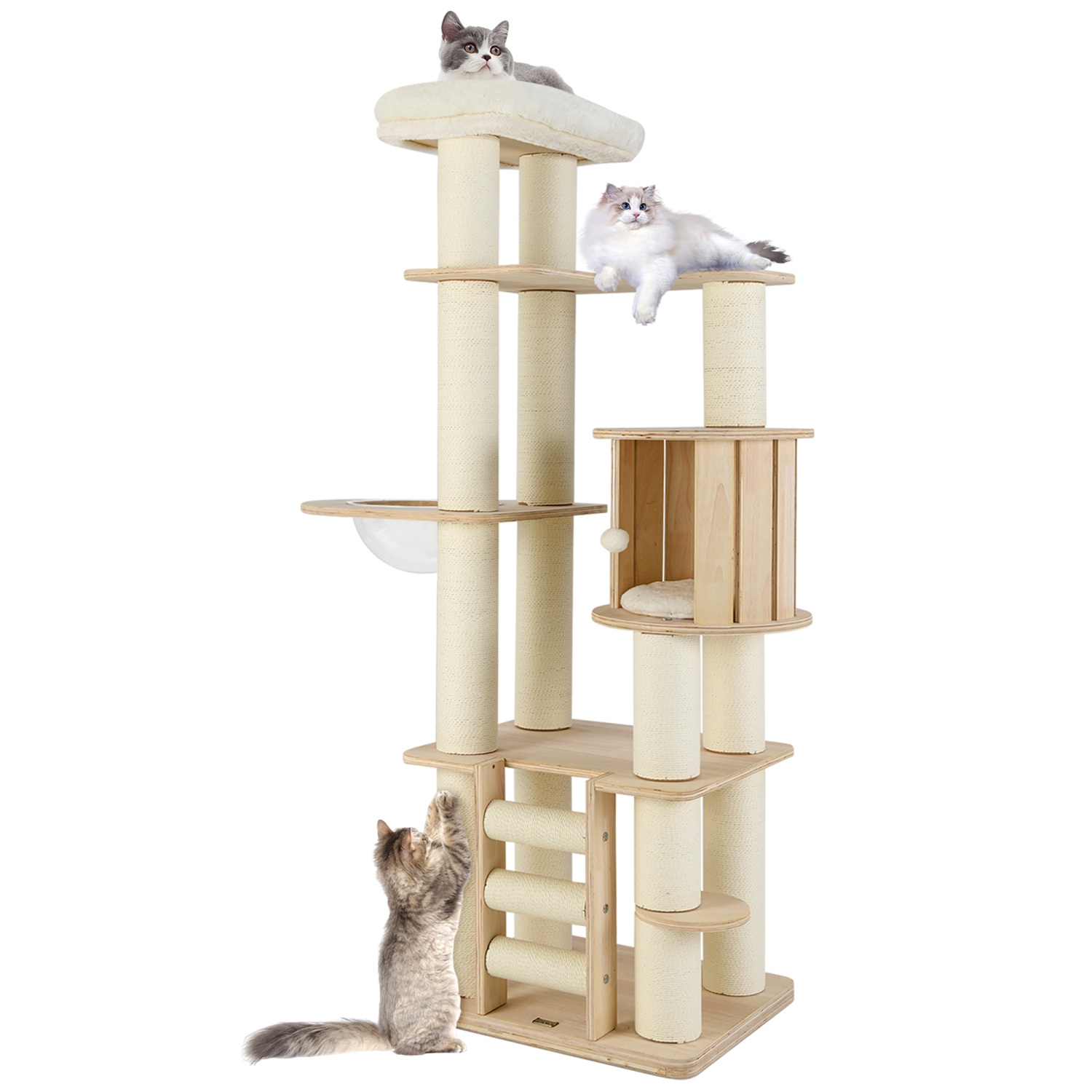 Gymax 71'' Tall Cat Tree w/Cozy Perch Condo Space Capsule 4.6'' Scratching Posts