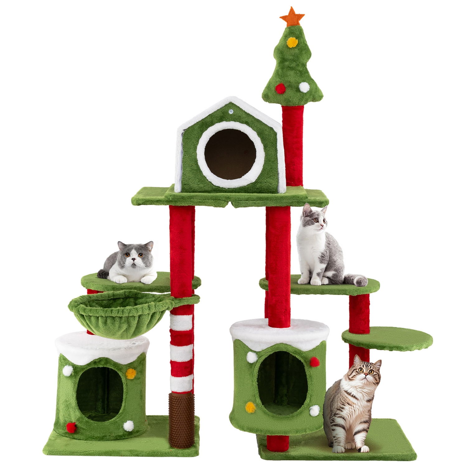 Gymax 48'' Mushroom Cat Tree for Indoor Cats w/ 2 Cute Condos Plush Perch Teasing Balls