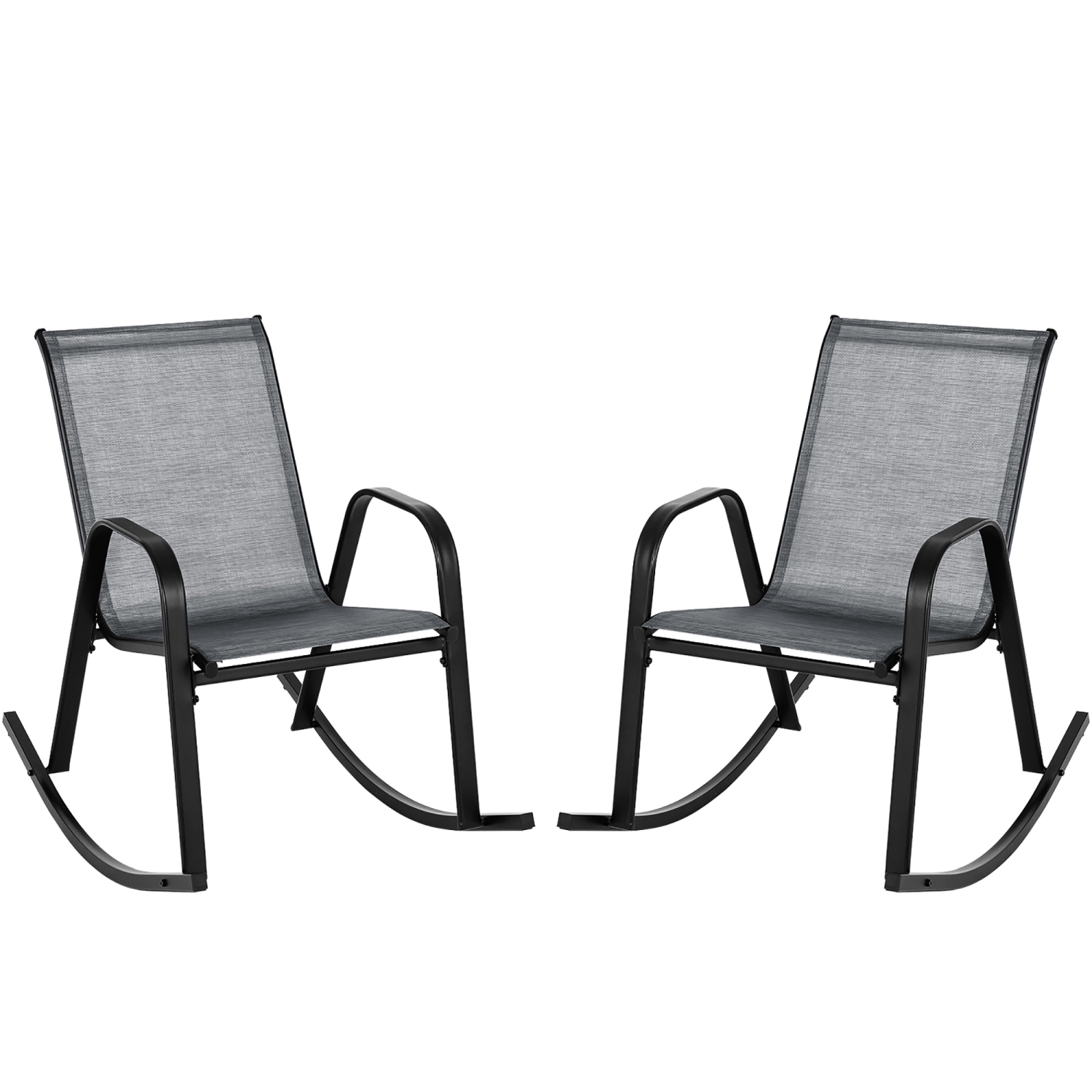 Gymax 4pcs Patio Rocking Chair Heavy-Duty Metal Rocker Outdoor Anti-Slip Gray