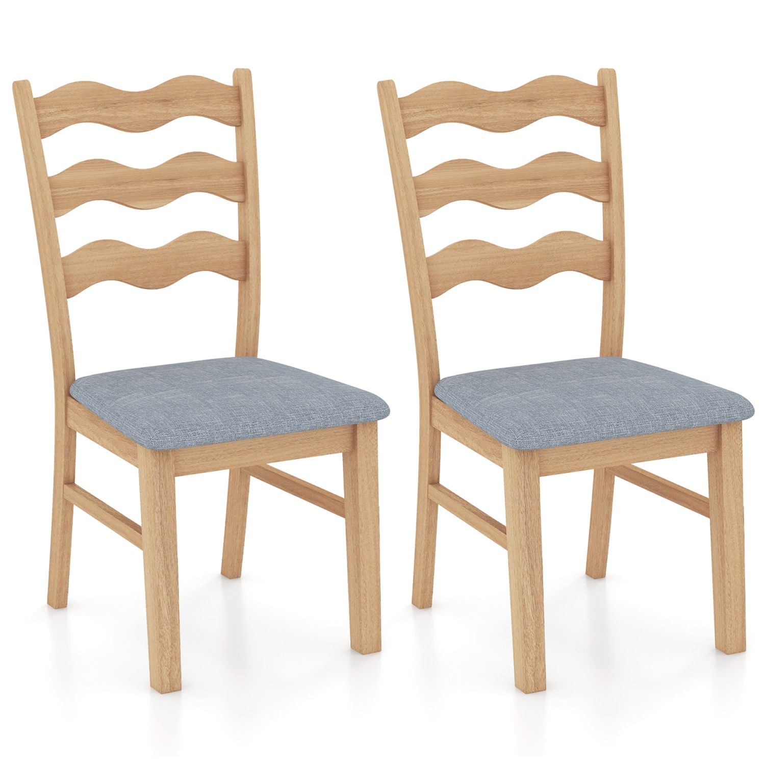 Gymax Dining Chair Set of 2 w/ Padded Seat Hollowed Wave Backrest Rubber Wood Frame