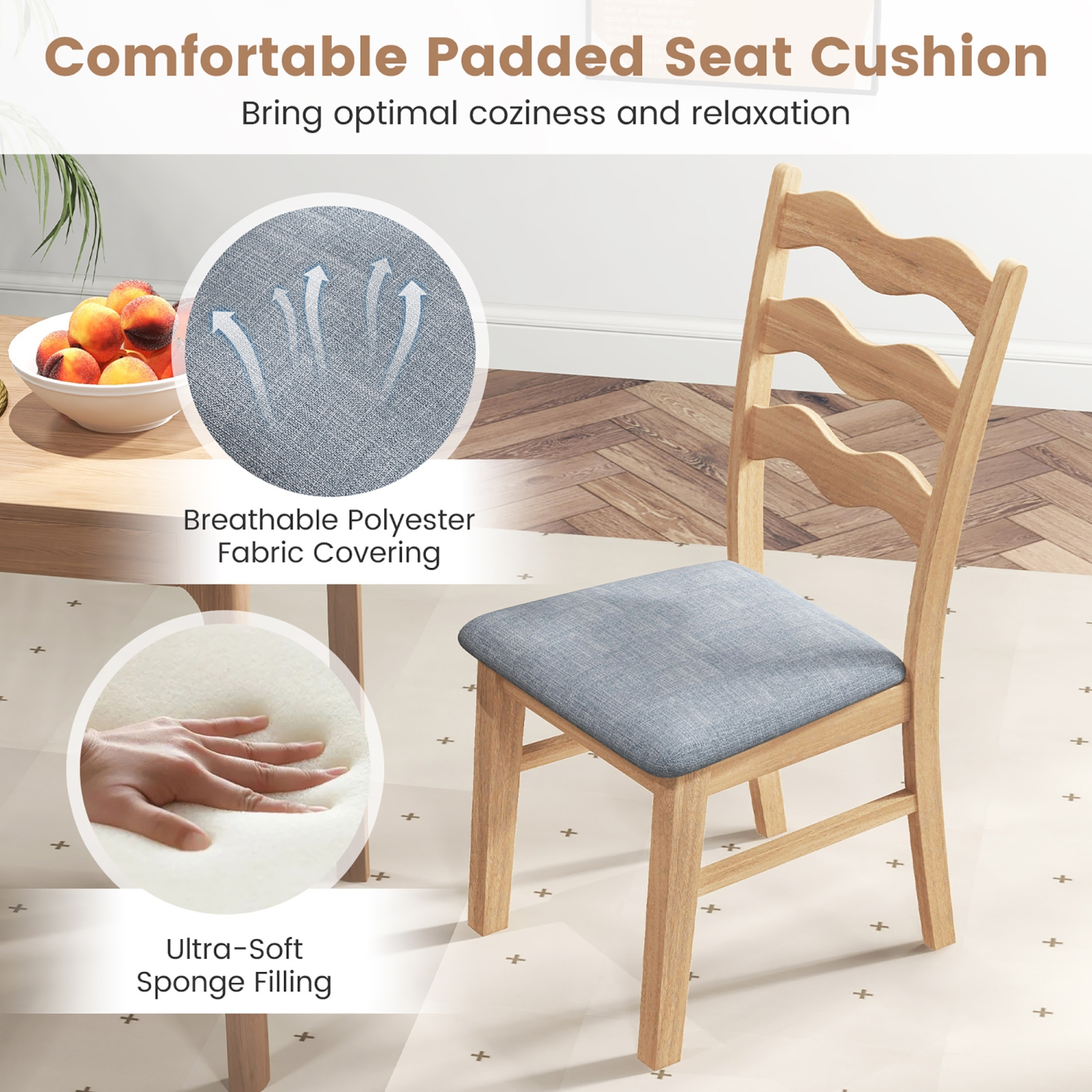 Gymax Dining Chair Set of 2 w/ Padded Seat Hollowed Wave Backrest Rubber Wood Frame