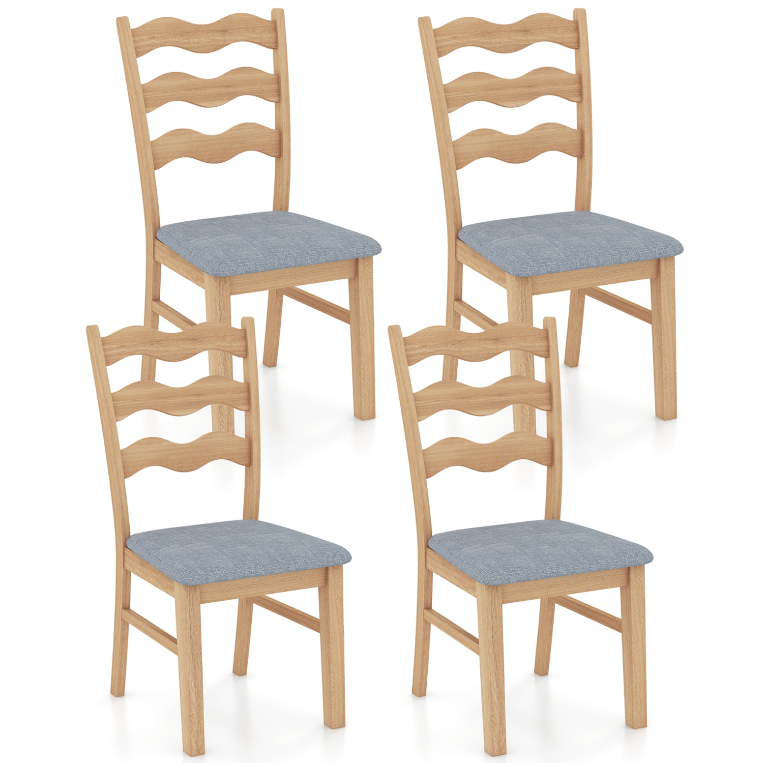 Gymax Dining Chair Set of 4 w/ Padded Seat Hollowed Wave Backrest Rubber Wood Frame