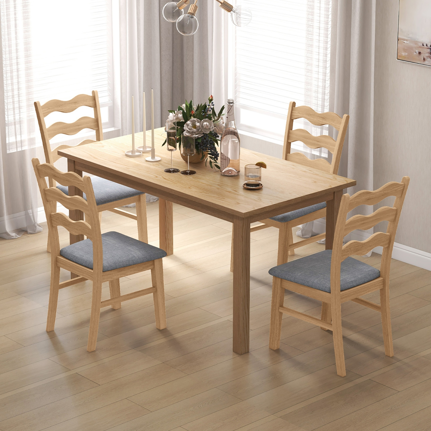 Gymax Dining Chair Set of 4 w/ Padded Seat Hollowed Wave Backrest Rubber Wood Frame