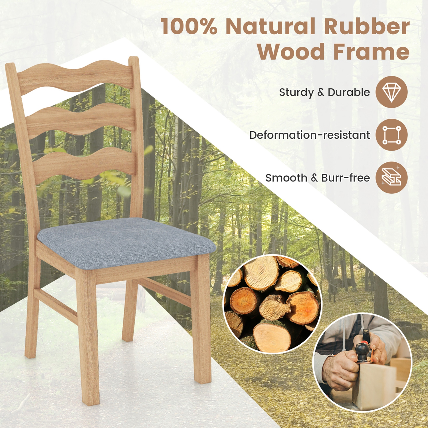 Gymax Dining Chair Set of 4 w/ Padded Seat Hollowed Wave Backrest Rubber Wood Frame