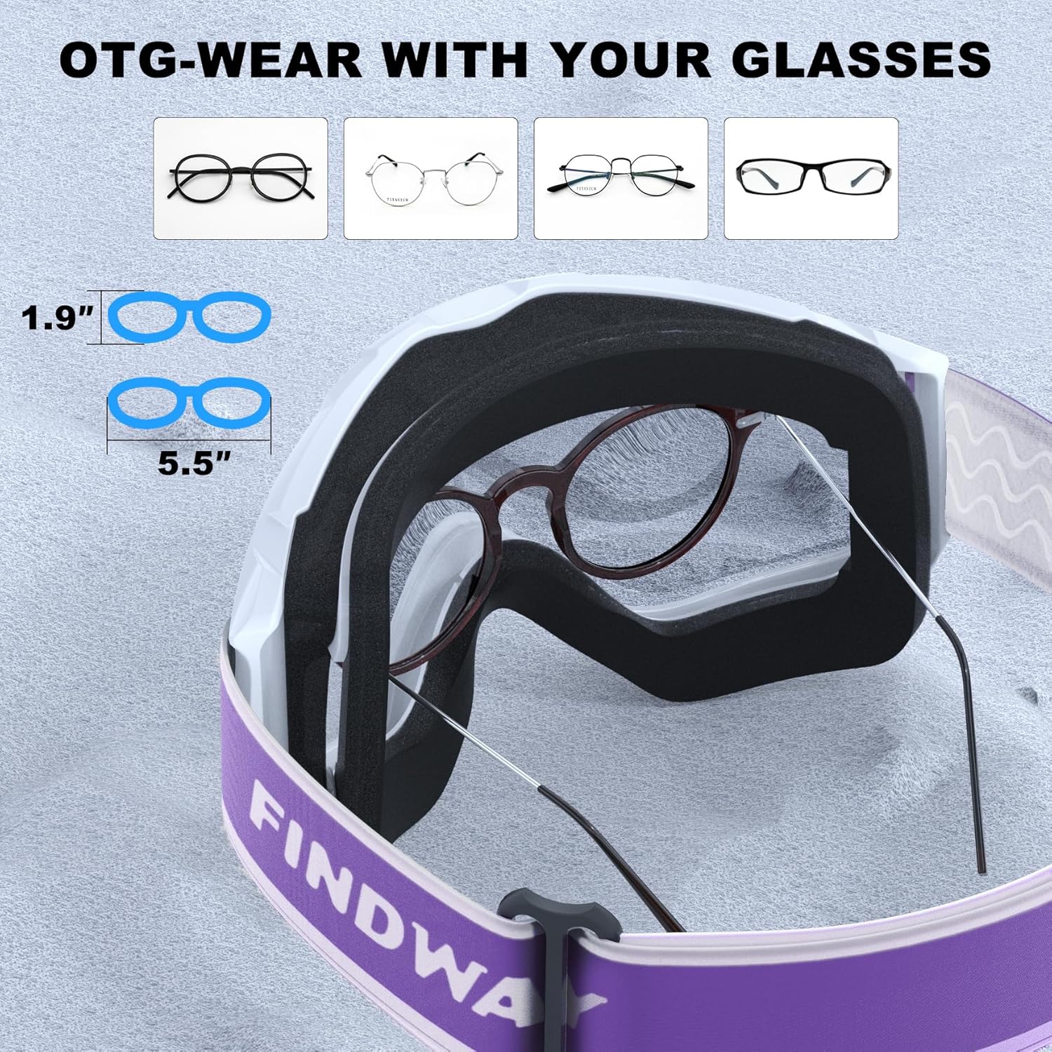 PetginHome- OTG Ski Goggles,Over Glasses Snow/Snowboard Goggles for Men Women Youth