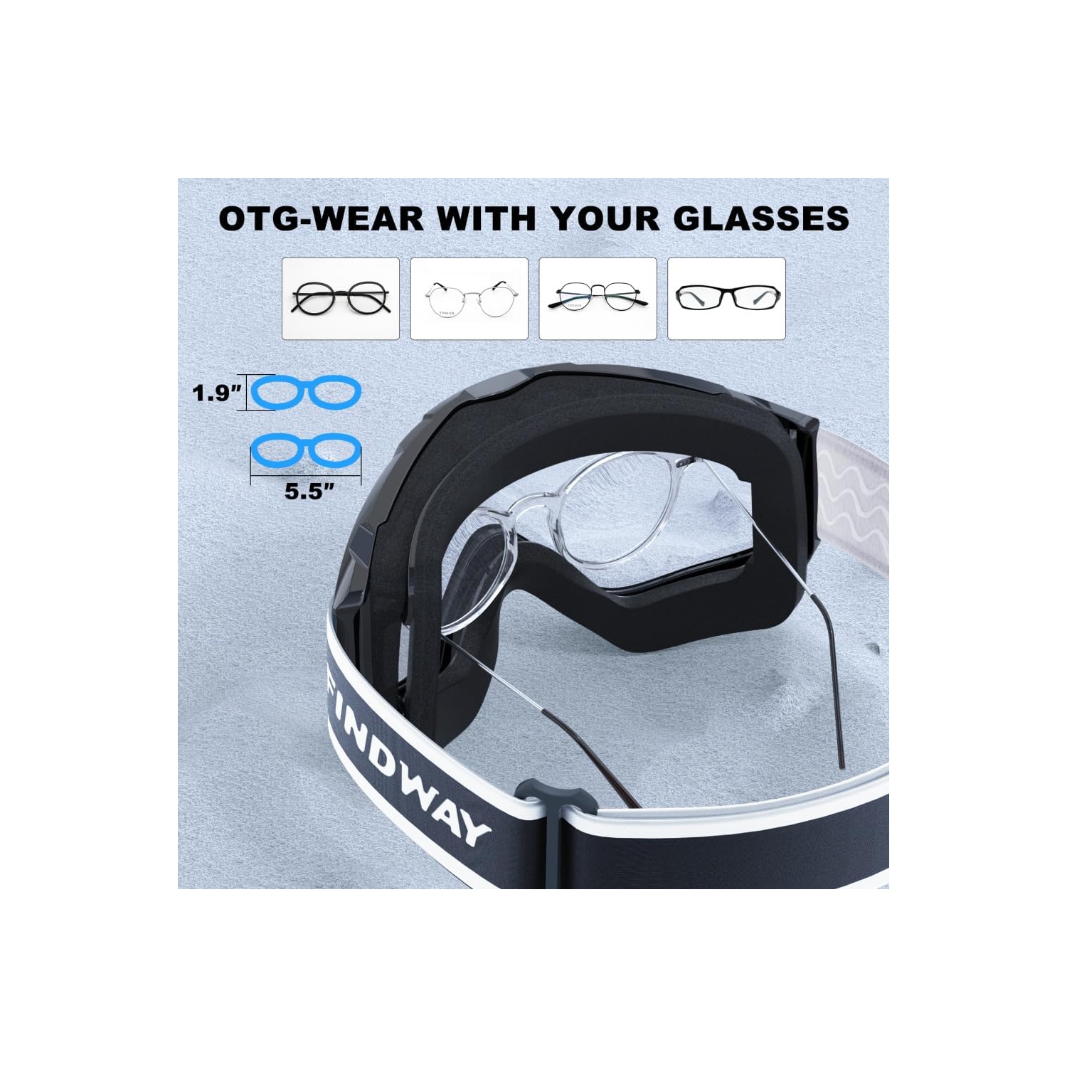 PetginHome – Lunettes de ski OTG, lunettes de neige/planche à neige pour hommes Femmes Jeunes