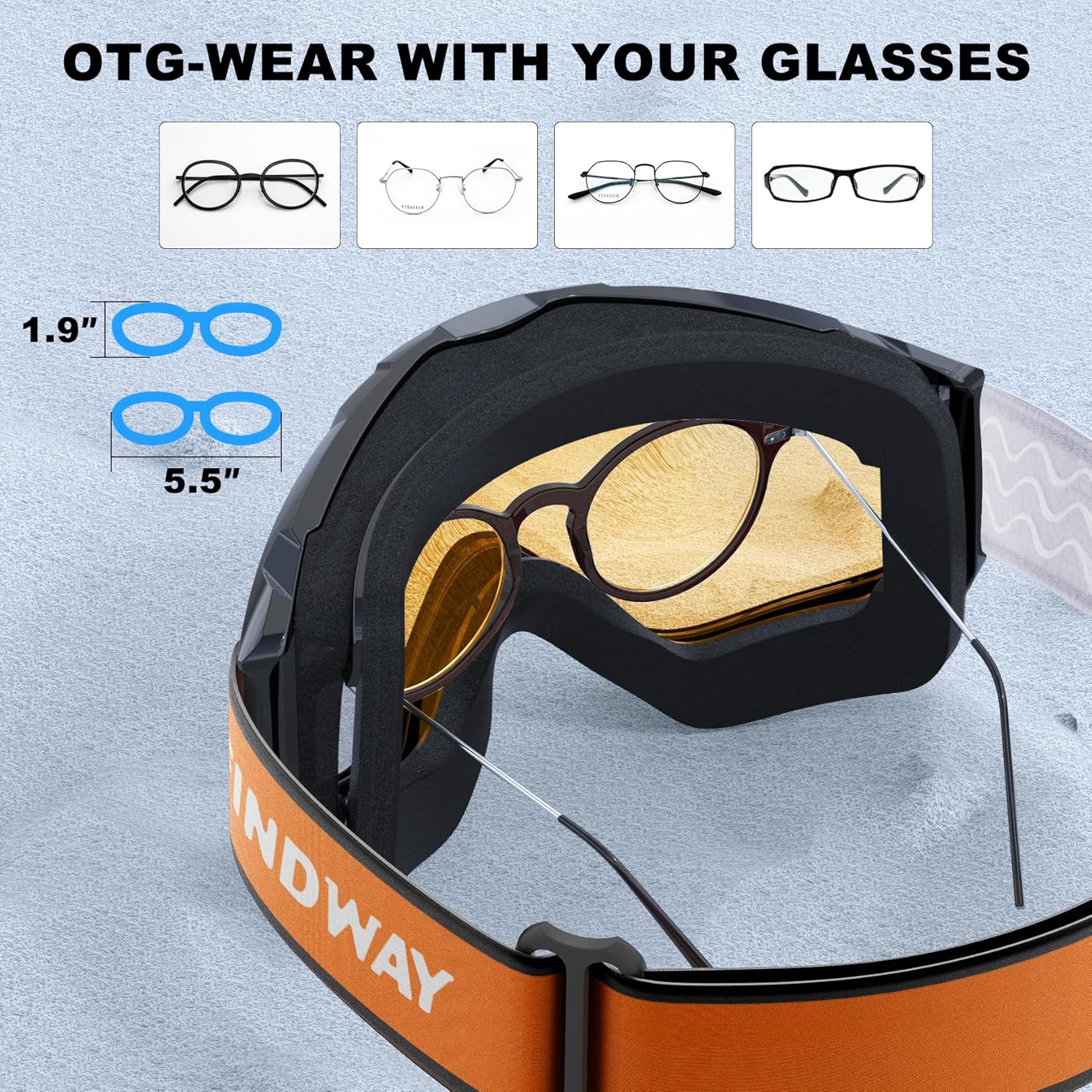 PetginHome – Lunettes de ski OTG, lunettes de neige/planche à neige pour hommes Femmes Jeunes