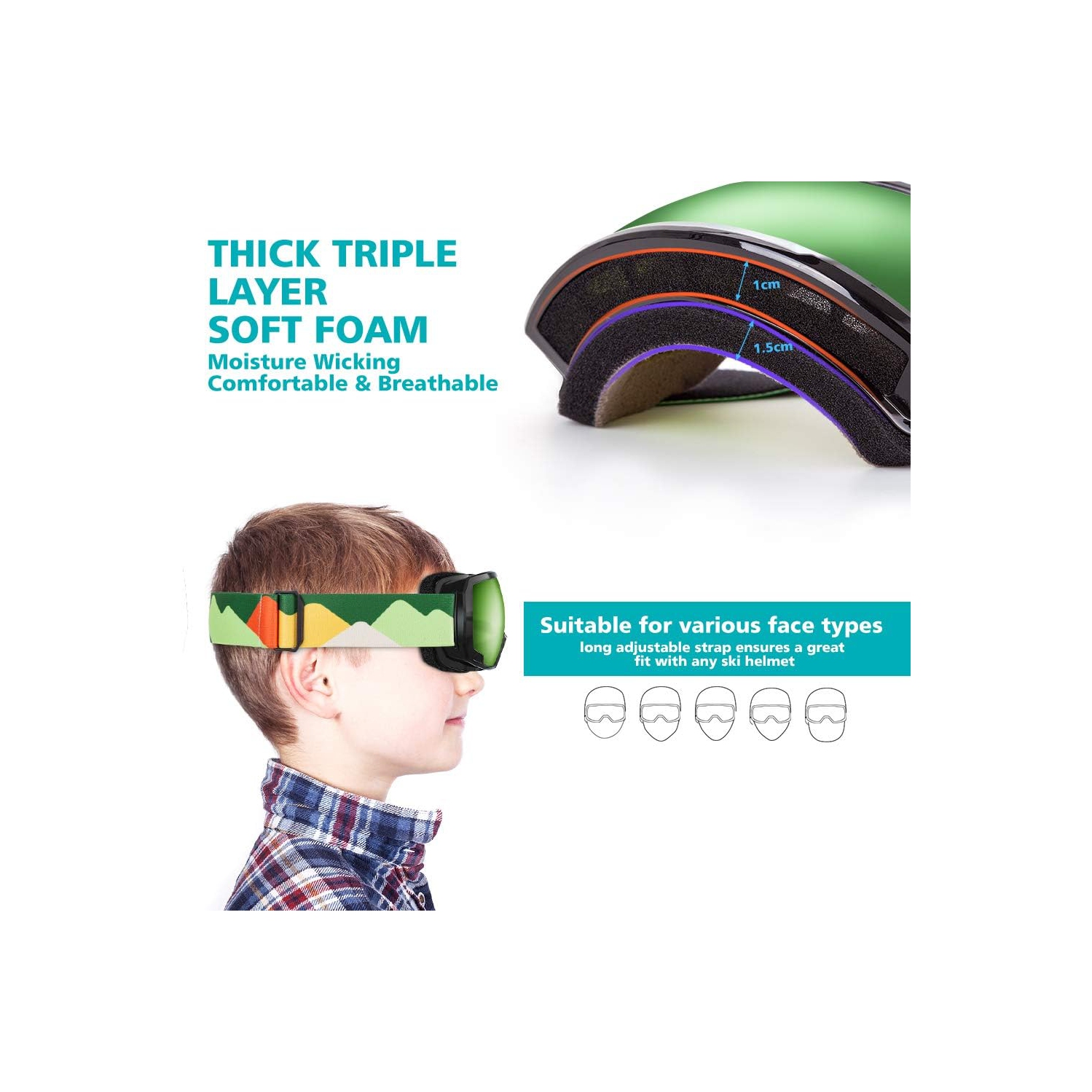 Lunettes de ski PetginHome-Outdoor Master pour enfants, lunettes de neige compatibles avec les casques pour garçons et filles avec protection UV à