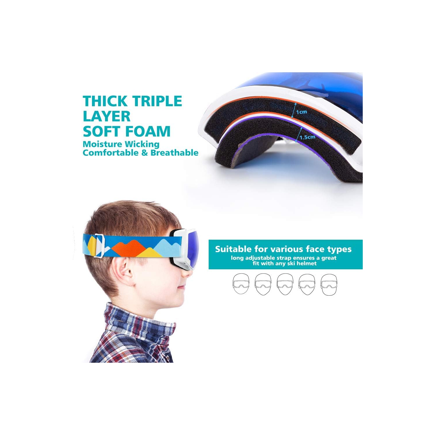 Lunettes de ski PetginHome-Outdoor Master pour enfants, lunettes de neige compatibles avec les casques pour garçons et filles avec protection UV à