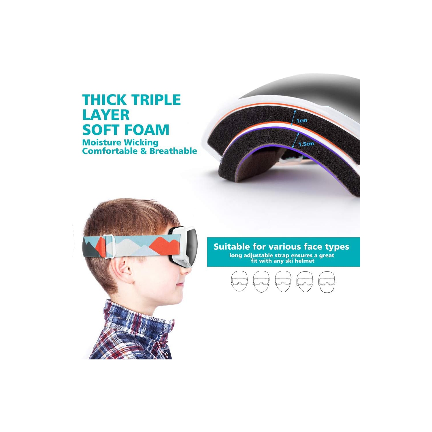 Lunettes de ski PetginHome-Outdoor Master pour enfants, lunettes de neige compatibles avec les casques pour garçons et filles avec protection UV à