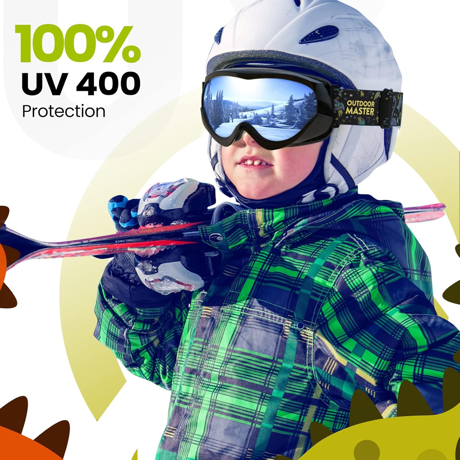 Lunettes de ski PetginHome-Outdoor Master pour enfants, lunettes de neige compatibles avec les casques pour garçons et filles avec protection UV à