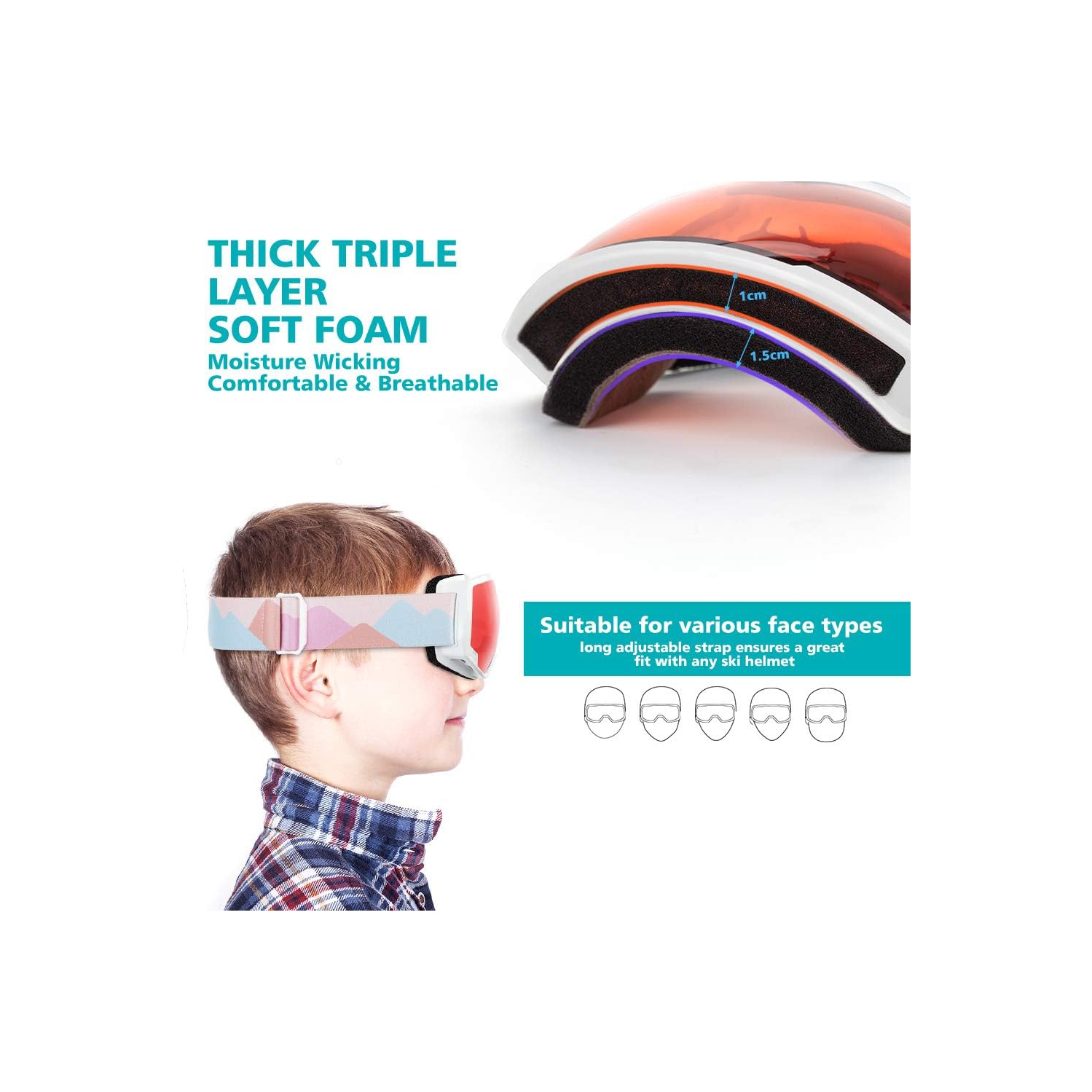 PetginHome-Outdoor Master Kids Ski Goggles, Helmet Compatible Snow Goggles for Boys & Girls with 100% UV Protection