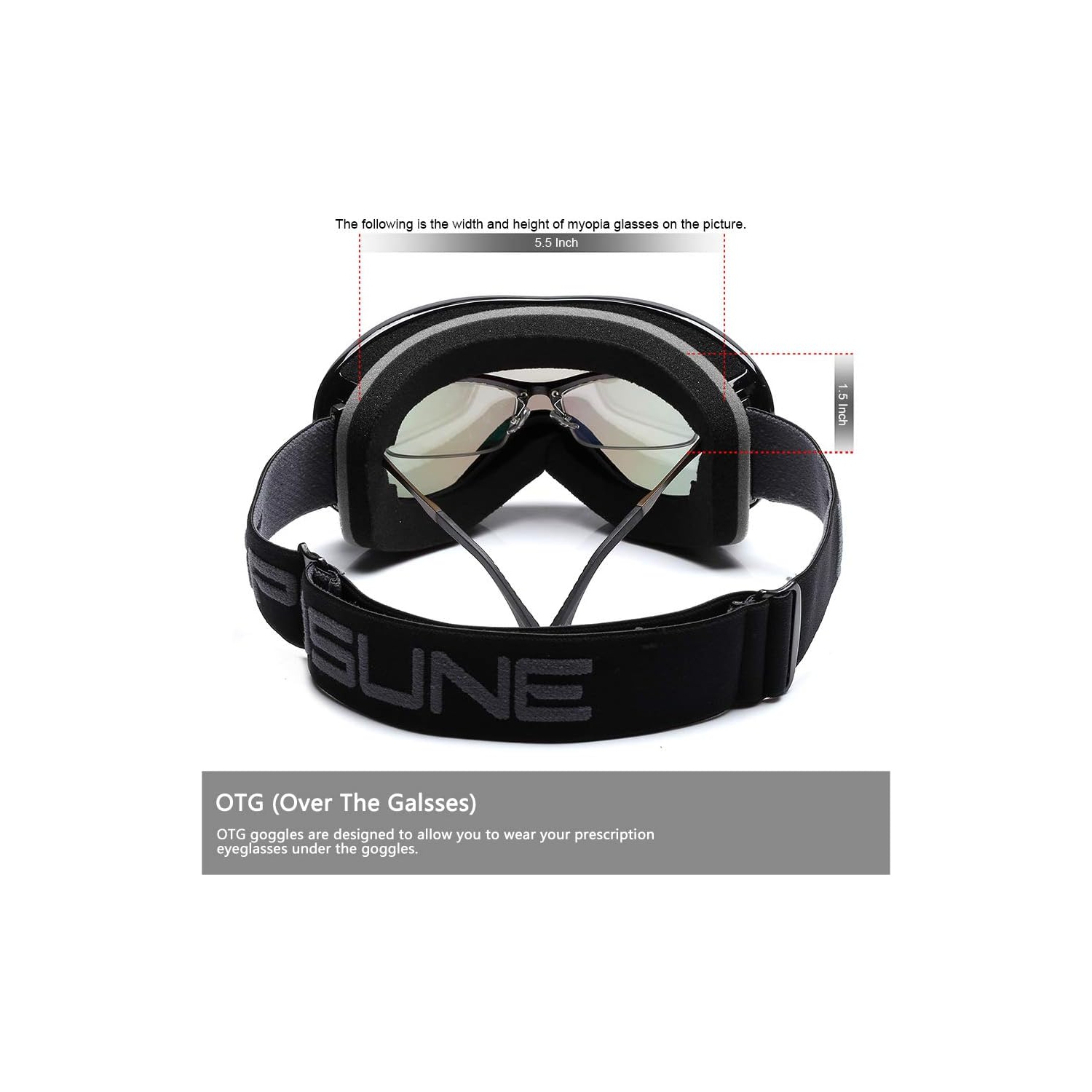 Lunettes de ski PetginHome-OTG, lunettes de surf des neiges antibuée anti-UV Protection pour jeunes Hommes Femmes