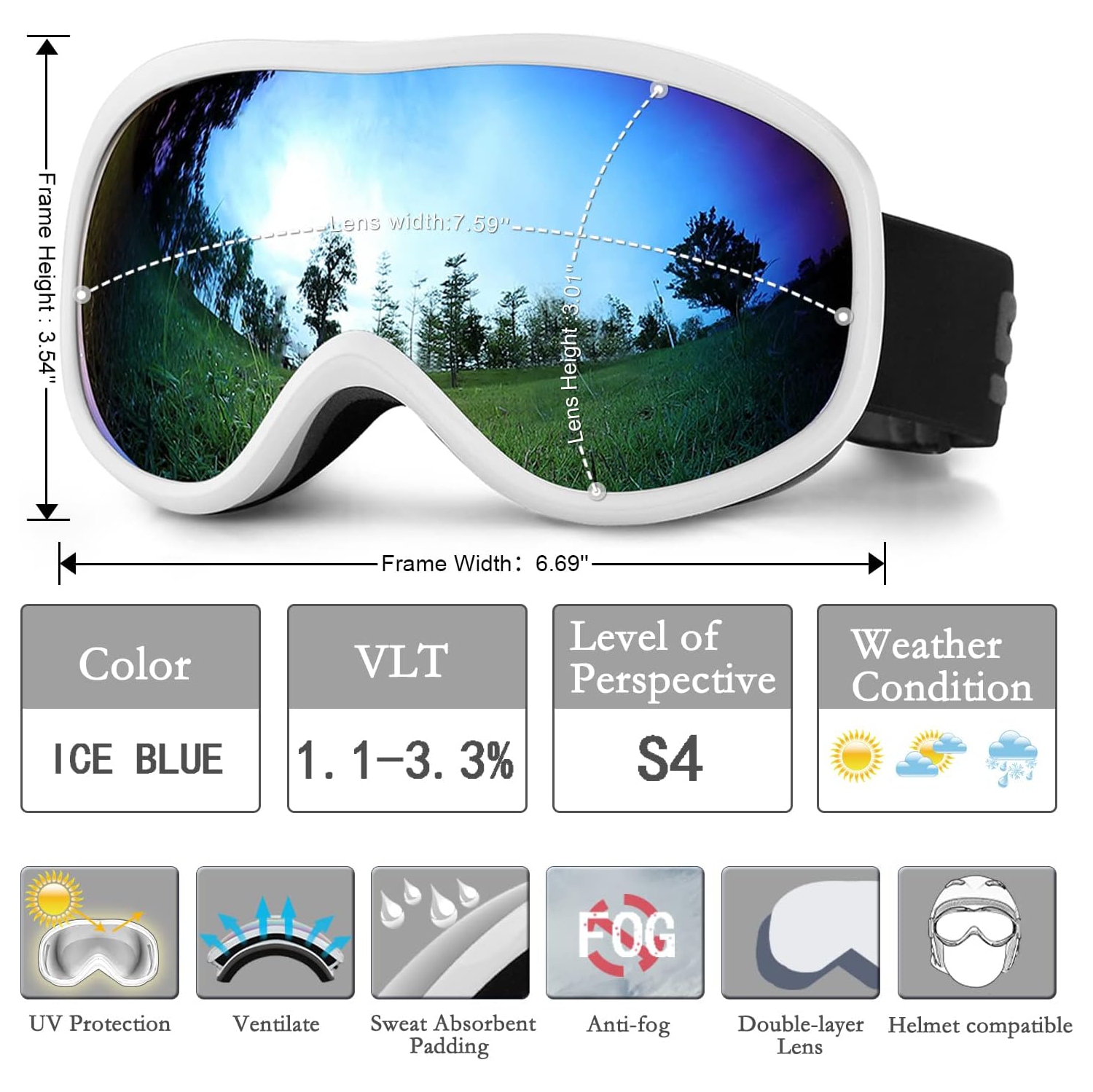 PetginHome-OTG Ski Goggles,Snowboard Goggle Anti-Fog UV Protection Snow Goggles for Youth Men Women