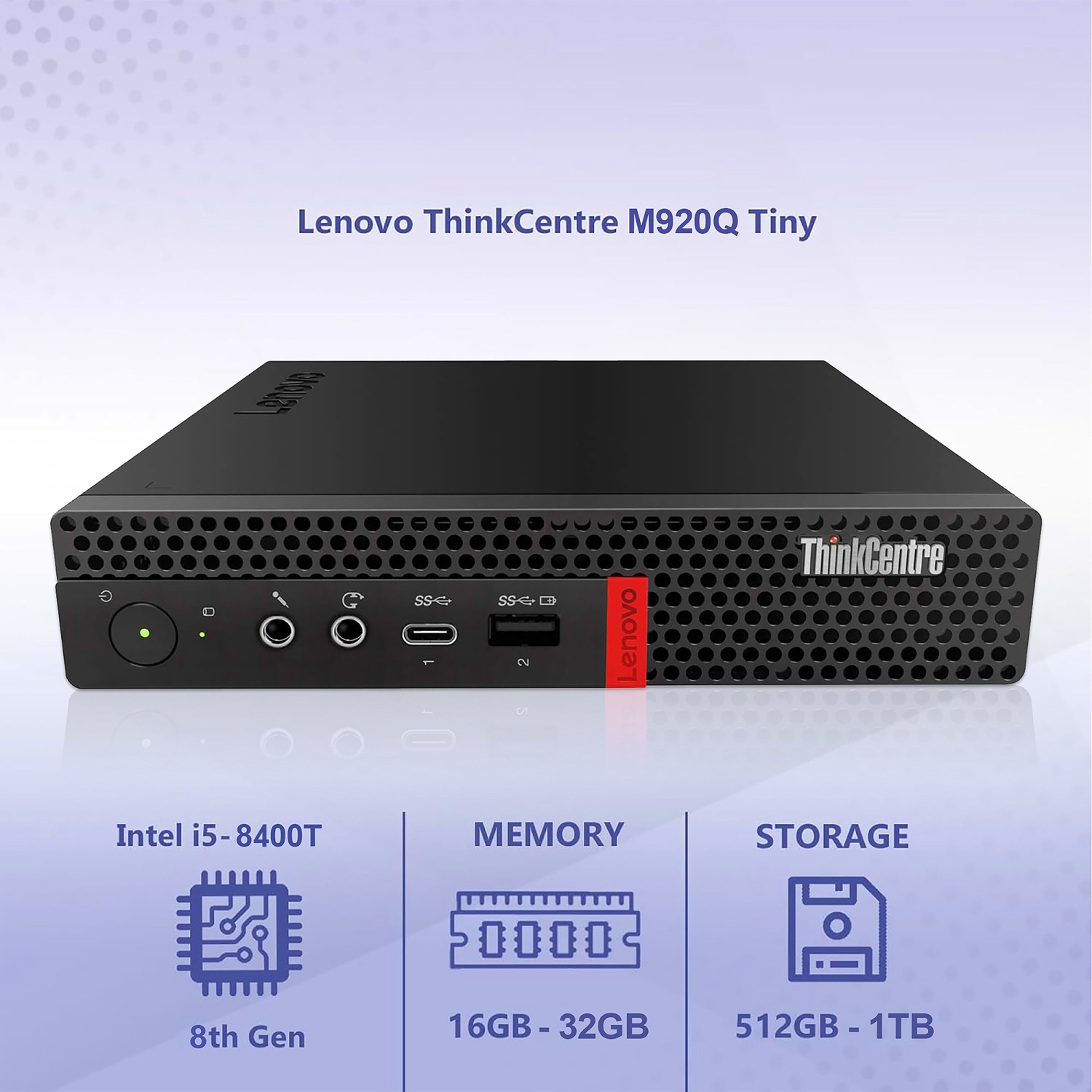 Refurbished - Lenovo ThinkCentre M920q High-Performance Desktop PC Mini Computer, Intel Core i5 - 8400T CPU, 32GB RAM, 512GB NVMe M.2 SSD, Windows 11