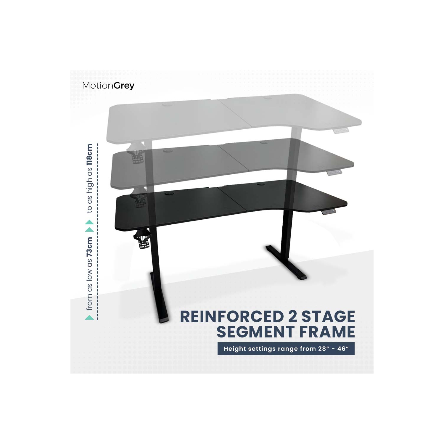 MotionGrey Ergo2 – Bureau debout électrique en L ajustable droit avec réglages de mémoire – Cadre noir supérieur 63 x 24&nbsp;po – Bureau ergonomique