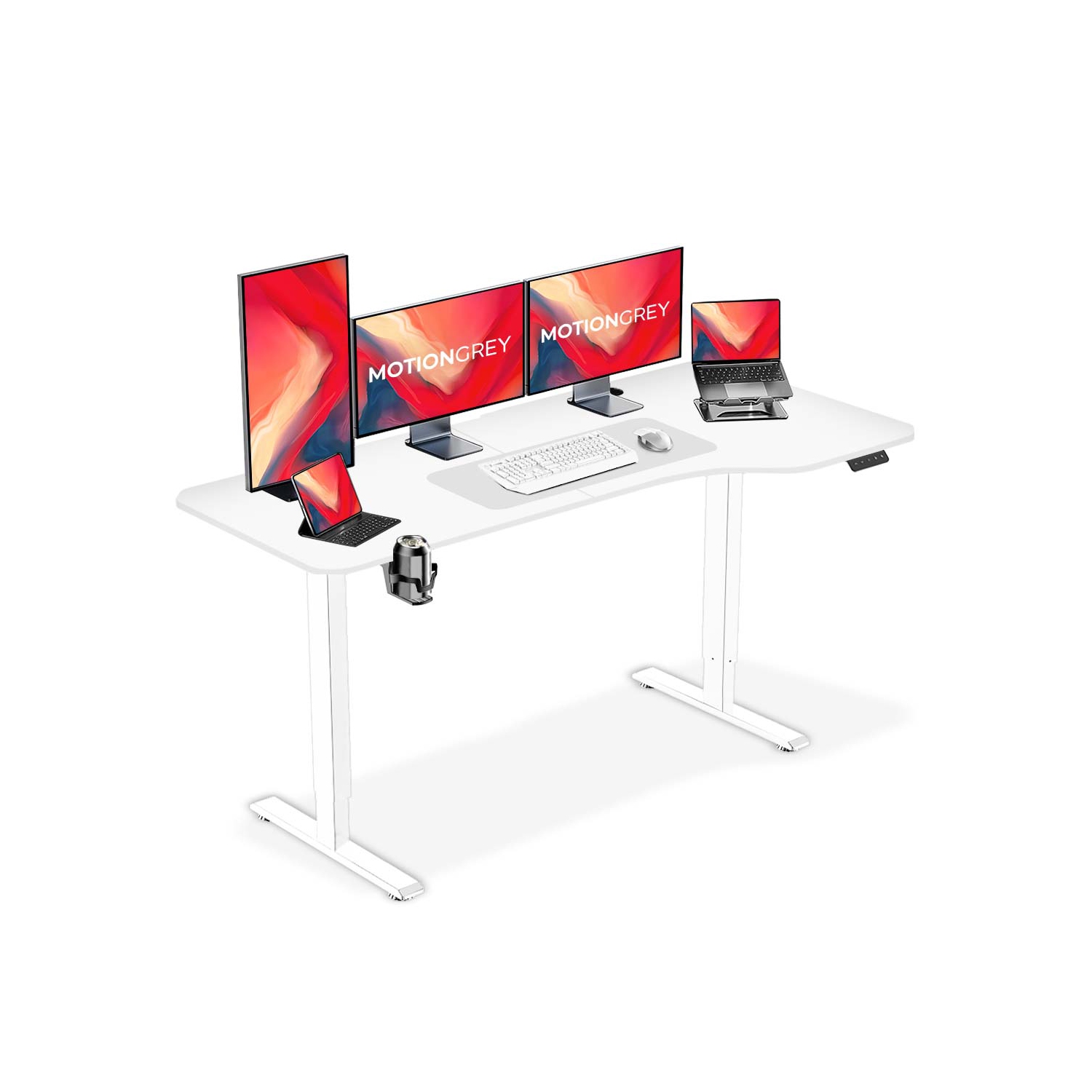 MotionGrey Ergo2 - Adjustable Right L-Shaped Electric Standing Desk with Memory Settings - 63" x 24" White Top White Frame - Ergonomic Desk for Home