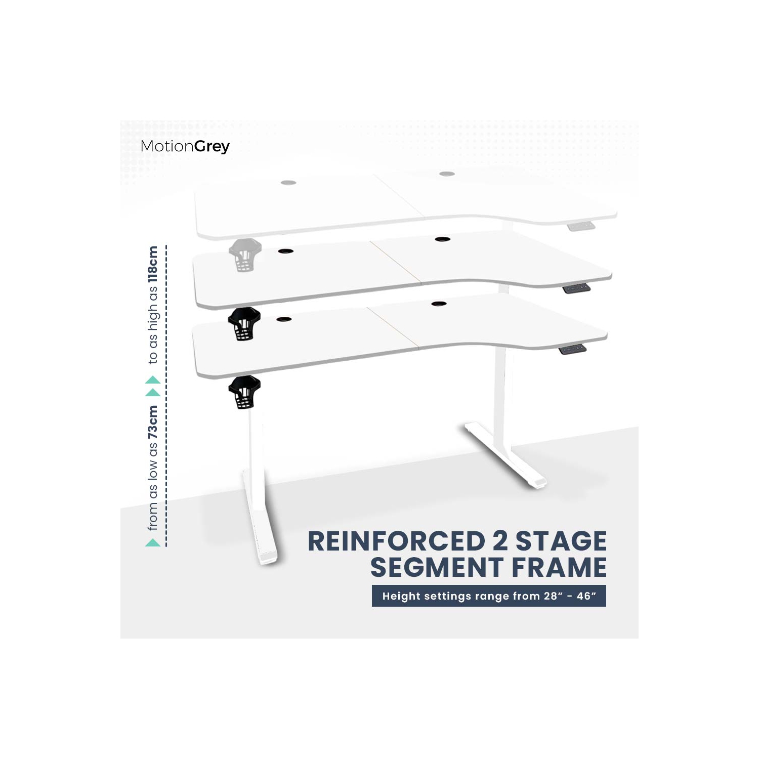 MotionGrey Ergo2 - Adjustable Right L-Shaped Electric Standing Desk with Memory Settings - 63" x 24" White Top White Frame - Ergonomic Desk for Home