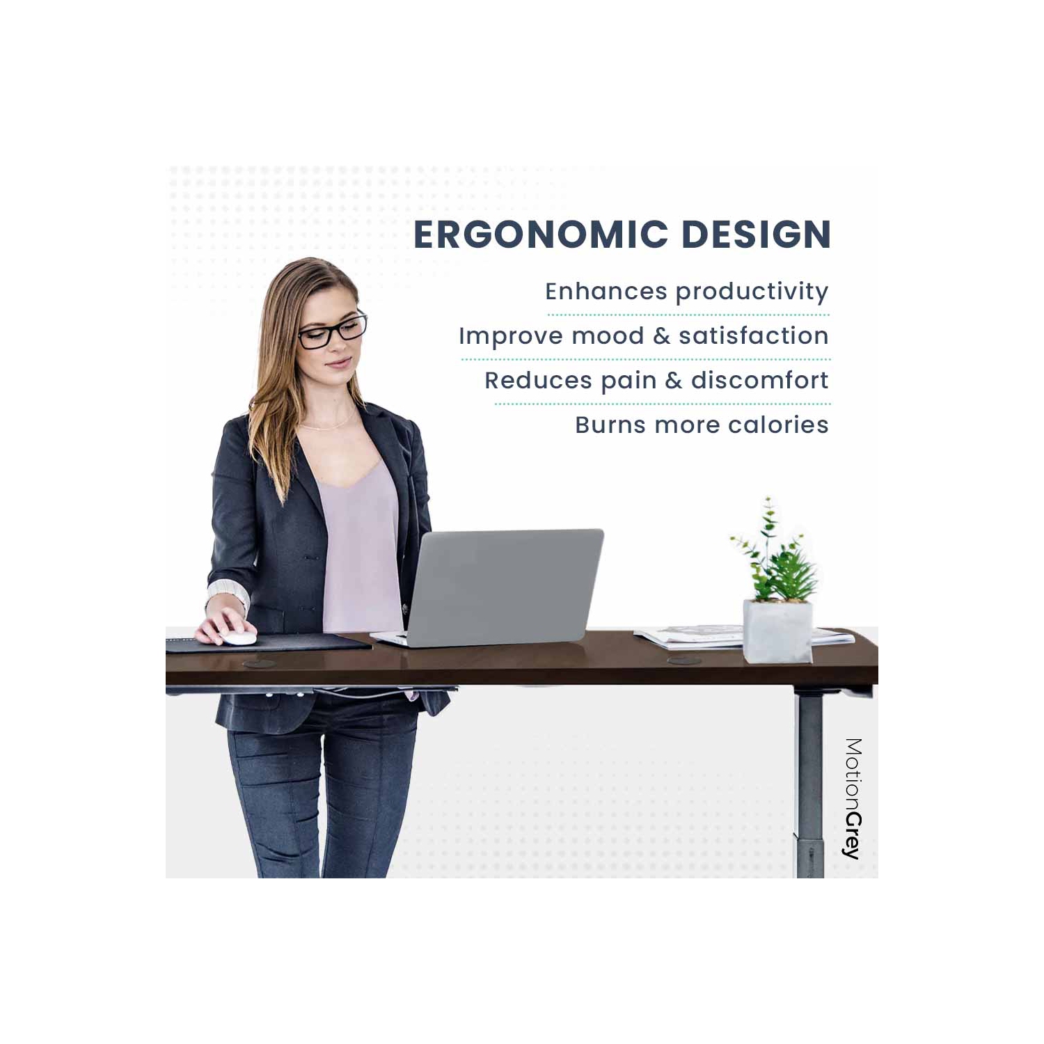 MotionGrey Ergo2 - Adjustable Right L-Shaped Electric Standing Desk with Memory Settings - 63" x 24" White Top White Frame - Ergonomic Desk for Home