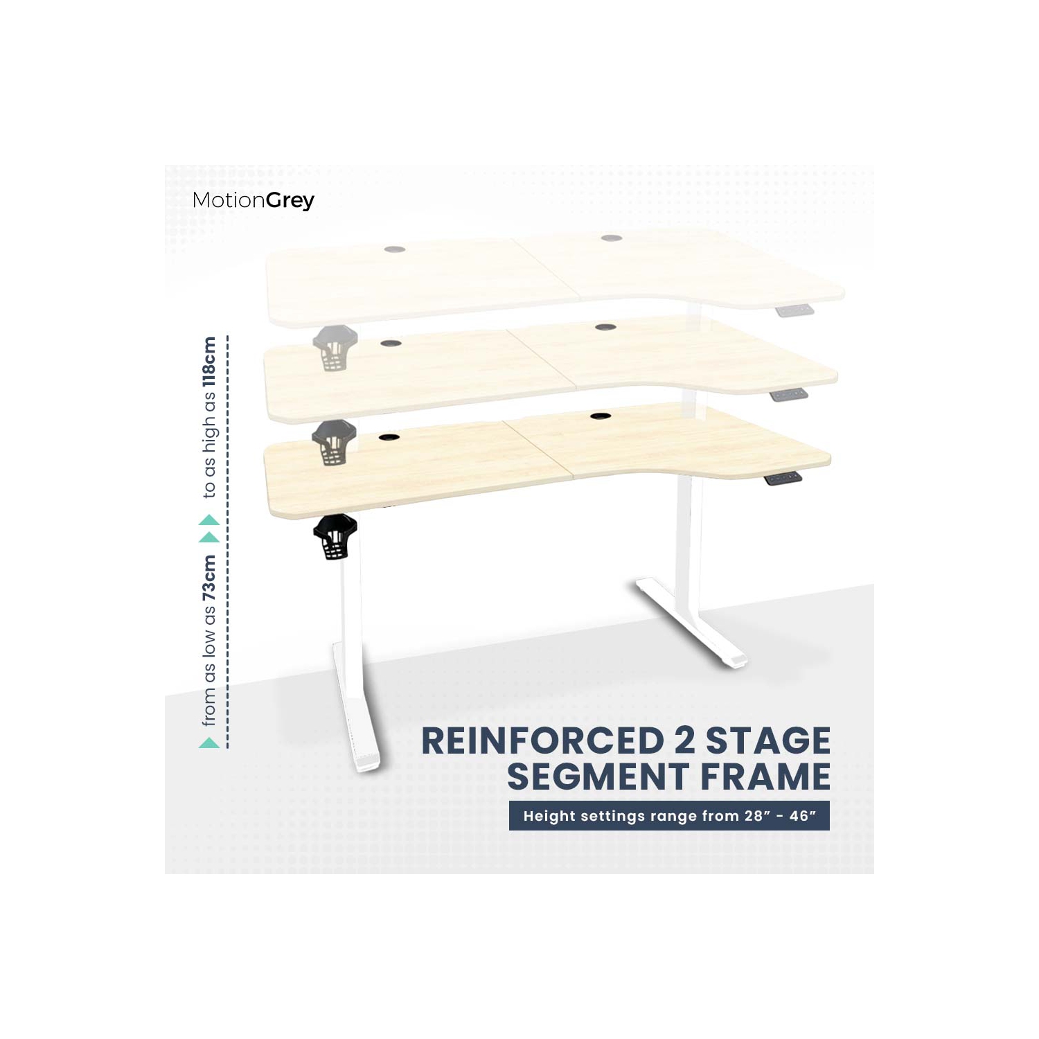 MotionGrey Ergo2 - Adjustable Right L-Shaped Electric Standing Desk with Memory Settings-63" x 24" Light Brown Top White Frame Ergonomic Desk for