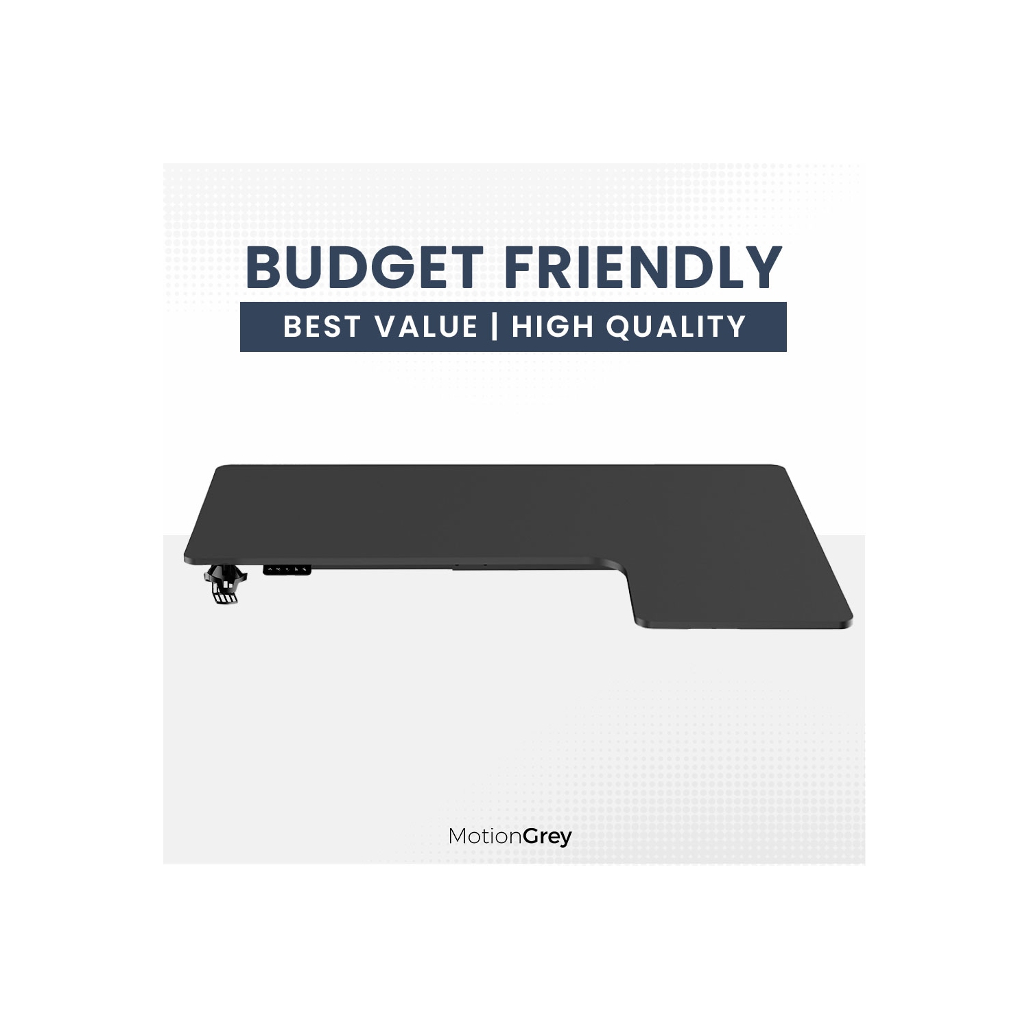 MotionGrey Ergo2 Pro - Bureau debout électrique droit ajustable en L avec réglages de mémoire - Cadre noir supérieur 63 x 43&nbsp;po - Bureau