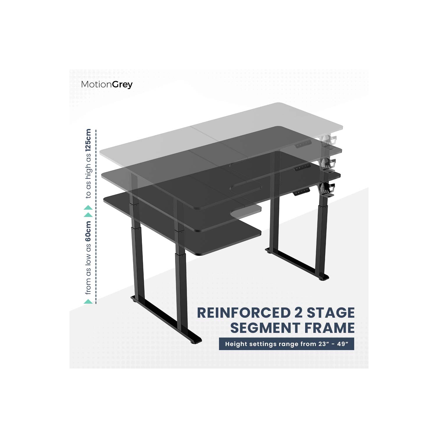MotionGrey Ergo2 Pro - Adjustable Left L-Shaped Electric Standing Desk with Memory Settings-63" x 43" Black Top Black Frame - Ergonomic Desk for Home