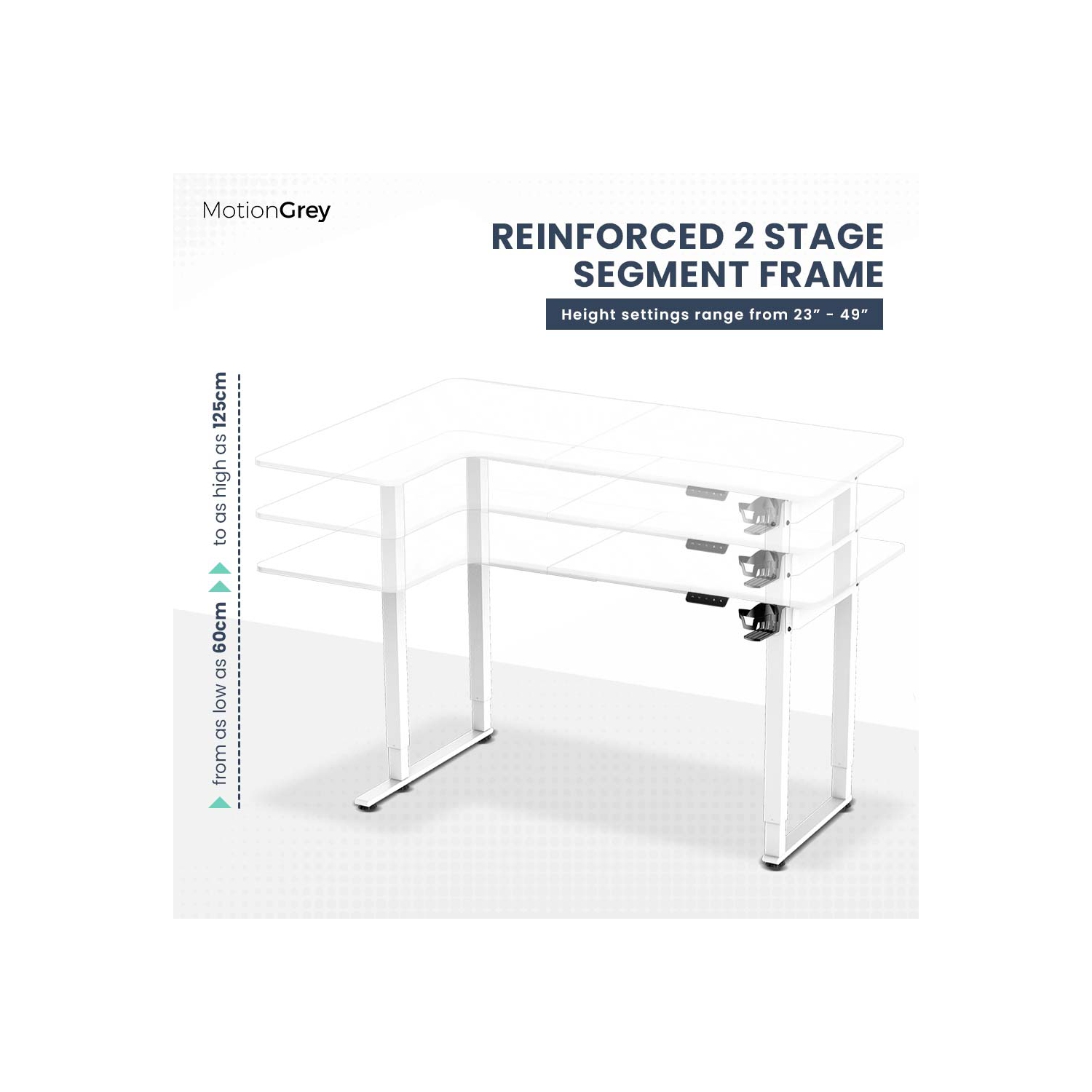 MotionGrey Ergo2 Pro - Adjustable Left L-Shaped Electric Standing Desk with Memory Settings-63" x 43" White Top White Frame - Ergonomic Desk for Home