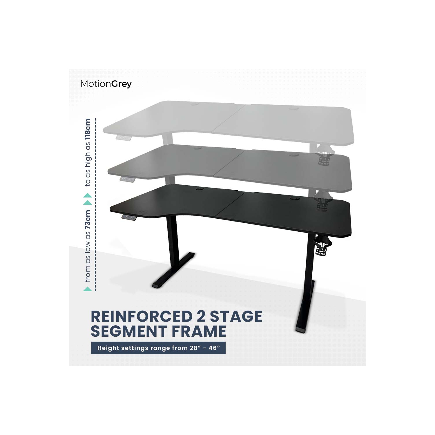 MotionGrey Ergo2 - Adjustable Left L-Shaped Electric Standing Desk with Memory Settings - 63" x 24" Black Top Black Frame - Ergonomic Desk for Home