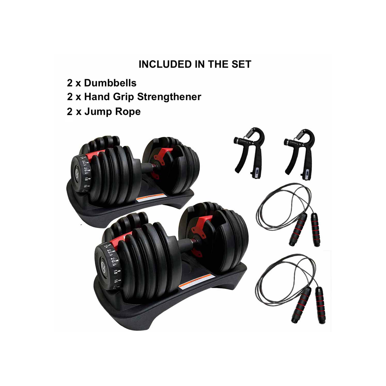 Ensemble d'haltères réglables MotionGrey de 5 à 52,5 lb, poignée et corde à sauter gratuites incluses, 15 réglages de poids, poignée antidérapante,