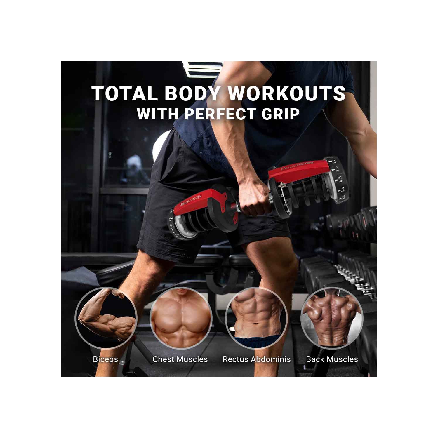 Haltère réglable MotionGrey de 5 à 52,5 lb, poignée haute résistance gratuite incluse 15 réglages de poids réglables Barre à barrettes, poignée en