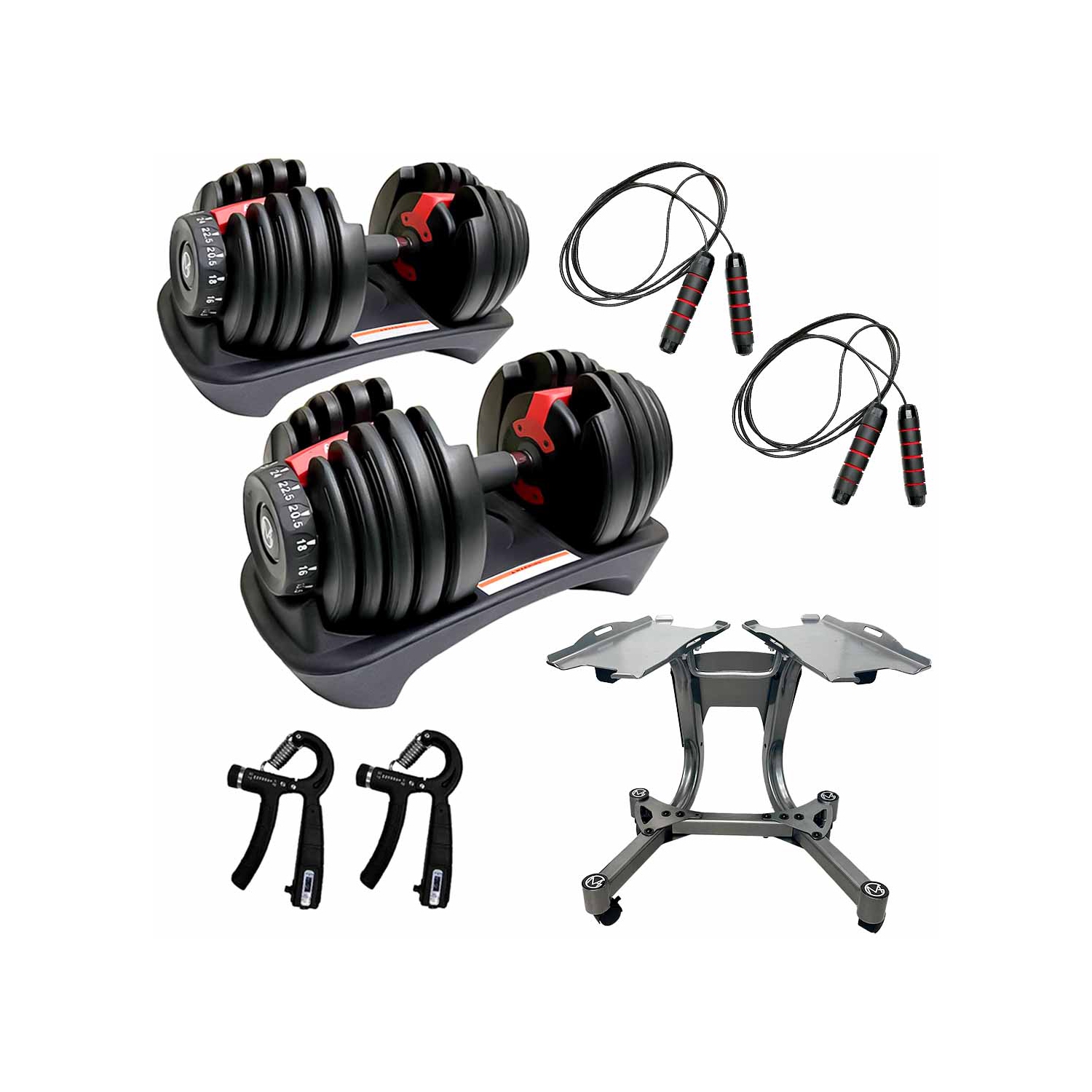 MotionGrey Adjustable Dumbbell Set - 2 Dumbbells 5-52.5 LB, Dumbbell Stand & Converter -Perfect for Home Gym Exercise & Workout Equipment- Free 2