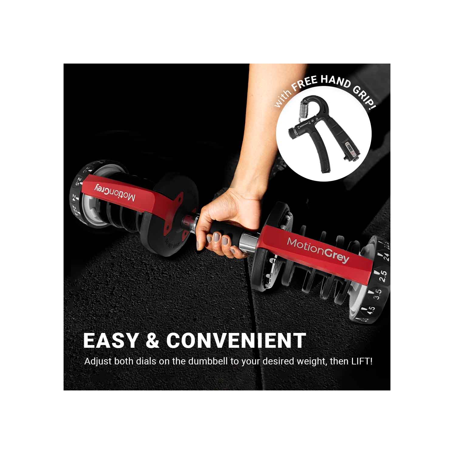 MotionGrey Adjustable Dumbbell Set - 2 Dumbbells 5-52.5 LB, Dumbbell Stand & Converter -Perfect for Home Gym Exercise & Workout Equipment- Free 2