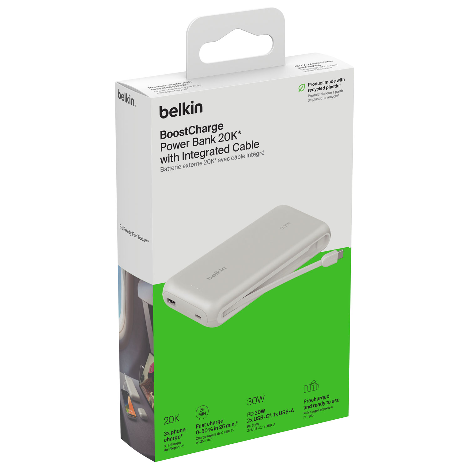 Chargeur portable USB-A/USB-C de 20 000 mAh BoostCharge de Belkin - Blanc