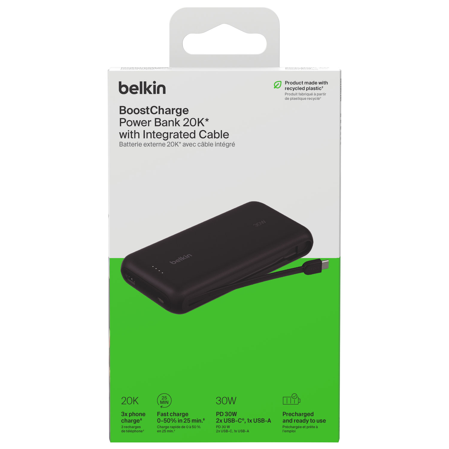 Chargeur portable USB-A/USB-C de 20 000 mAh BoostCharge de Belkin - Noir
