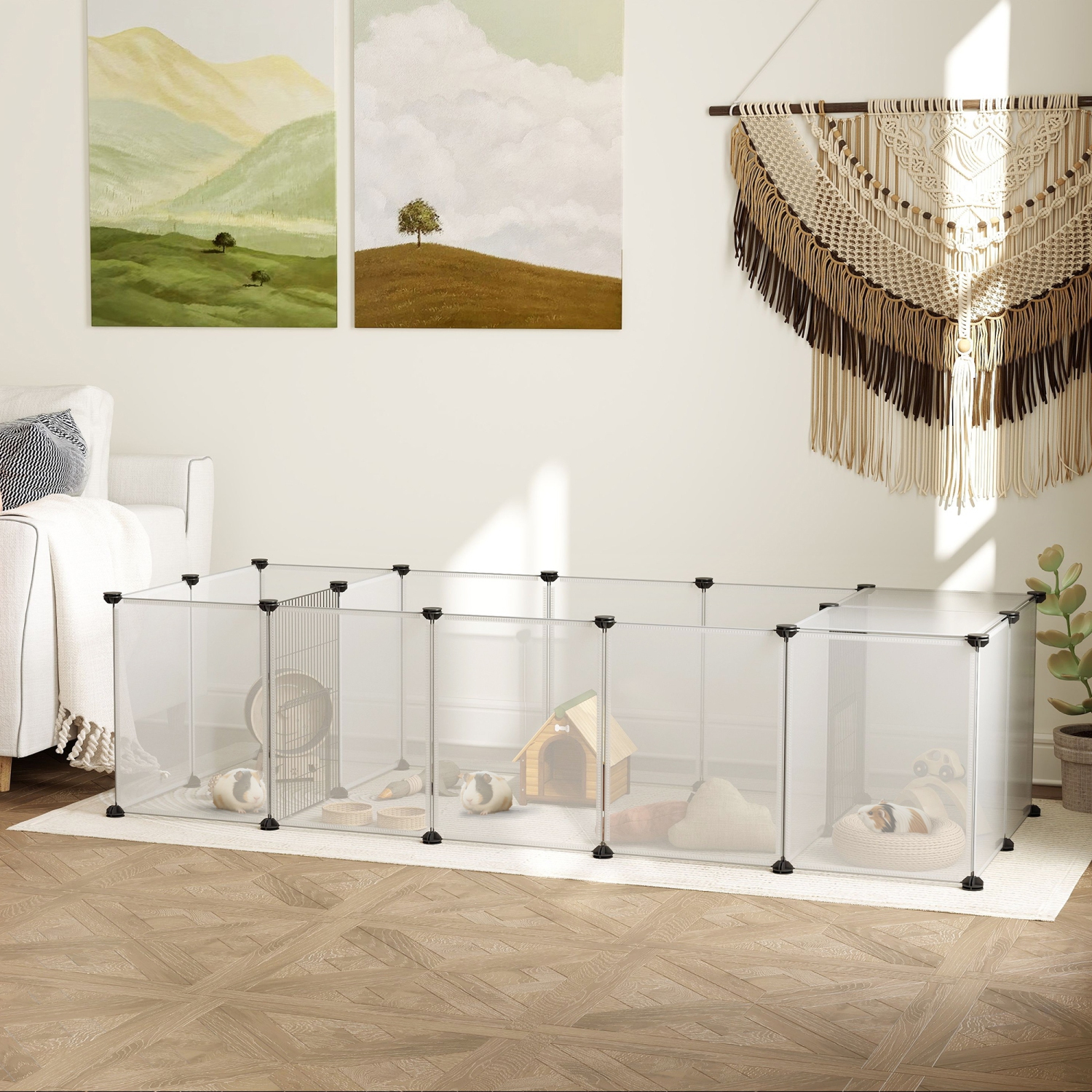 PawHut Pet Playpen, Customizable Small Animal Cage Playpen, Guinea Pig Cage Rabbit Pen Indoor with Door, Top Cover, for Hedgehog, 20 Panels