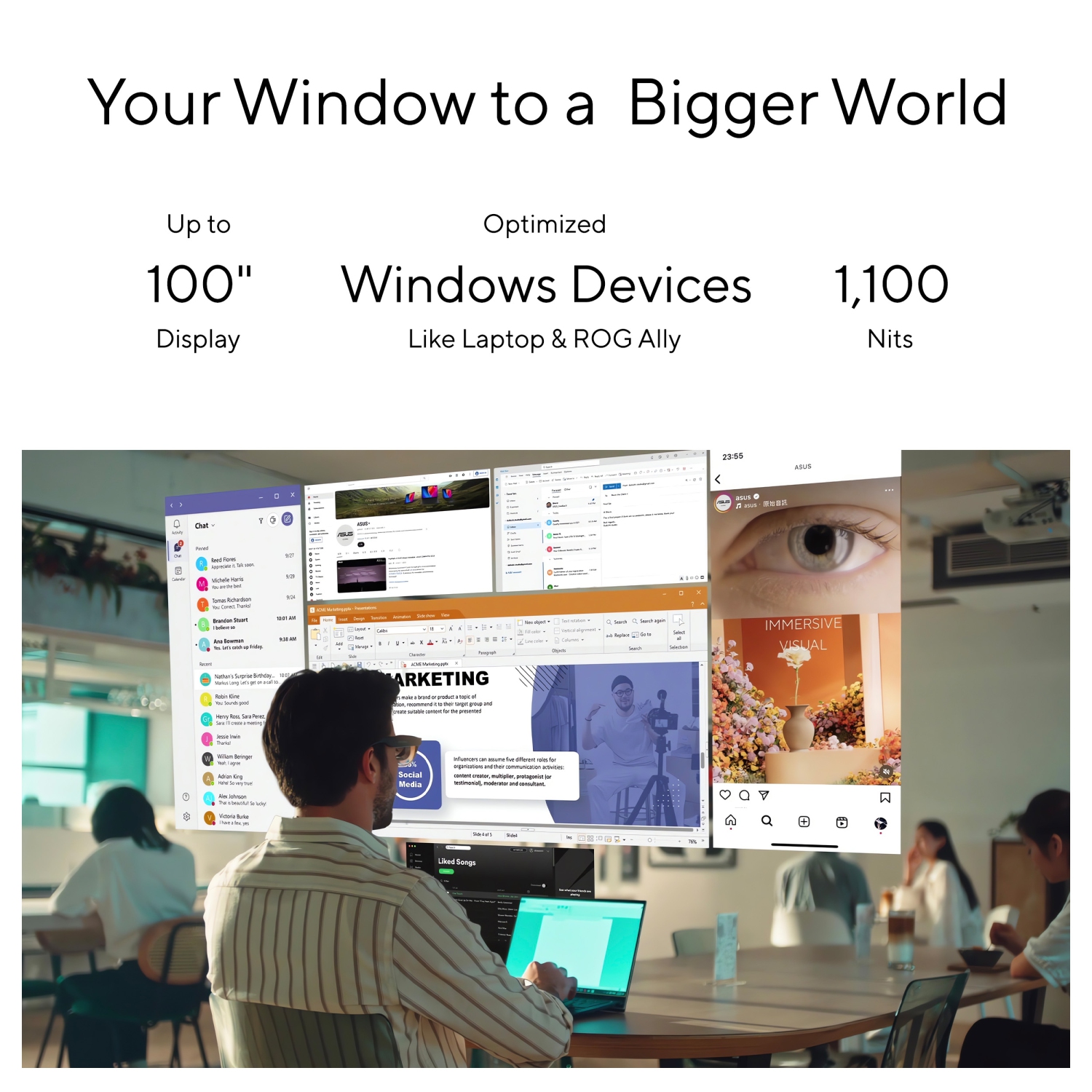 ASUS AirVision M1 Smart Glasses- 100" Wearable Display with All-Day Comfort, 1100 nits, 95% DCI-P3, Designed for ROG Ally, Windows Laptop and PCs