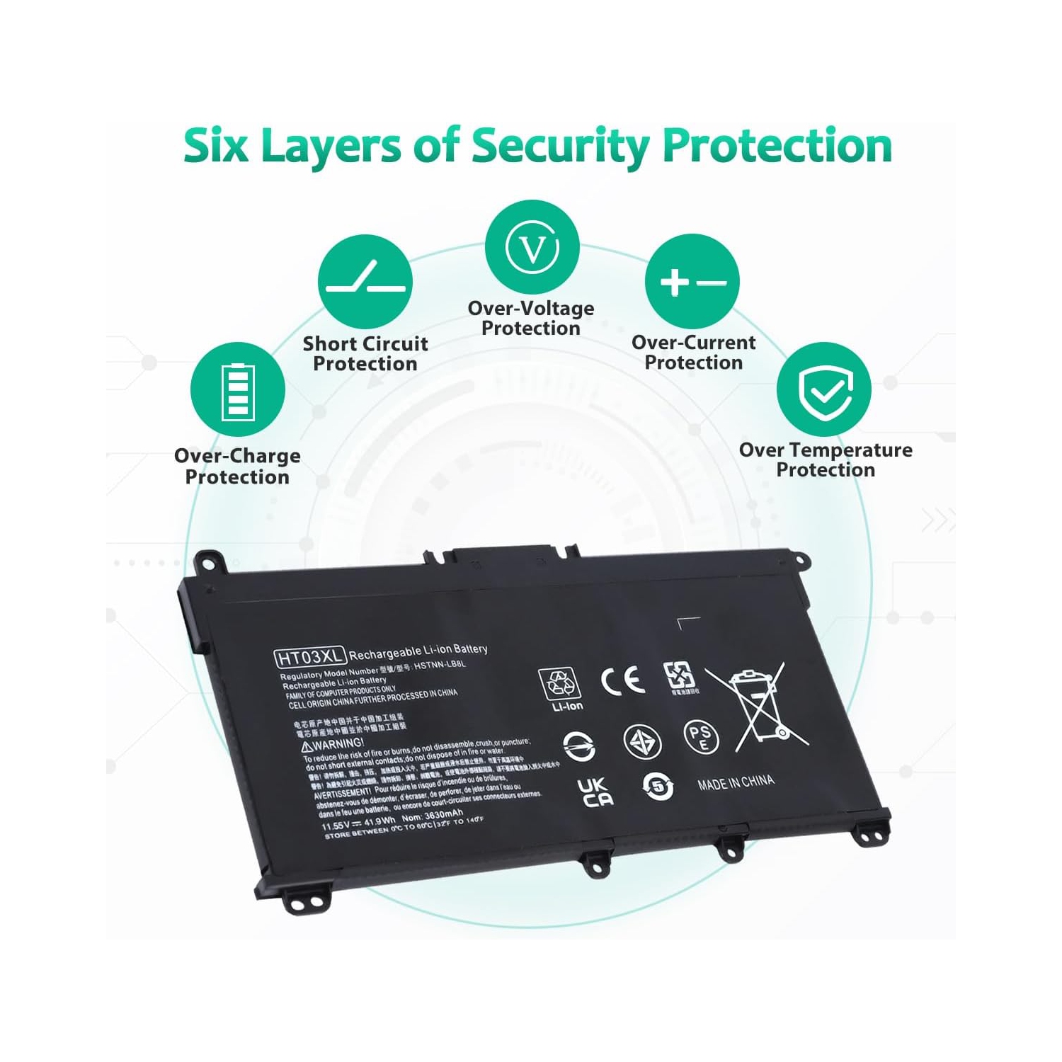 LIXSUNTEK HT03XL Battery For HP PAVILION 14m-dh1003dx 15-da0053wm 15-da0002dx 17-by0053cl