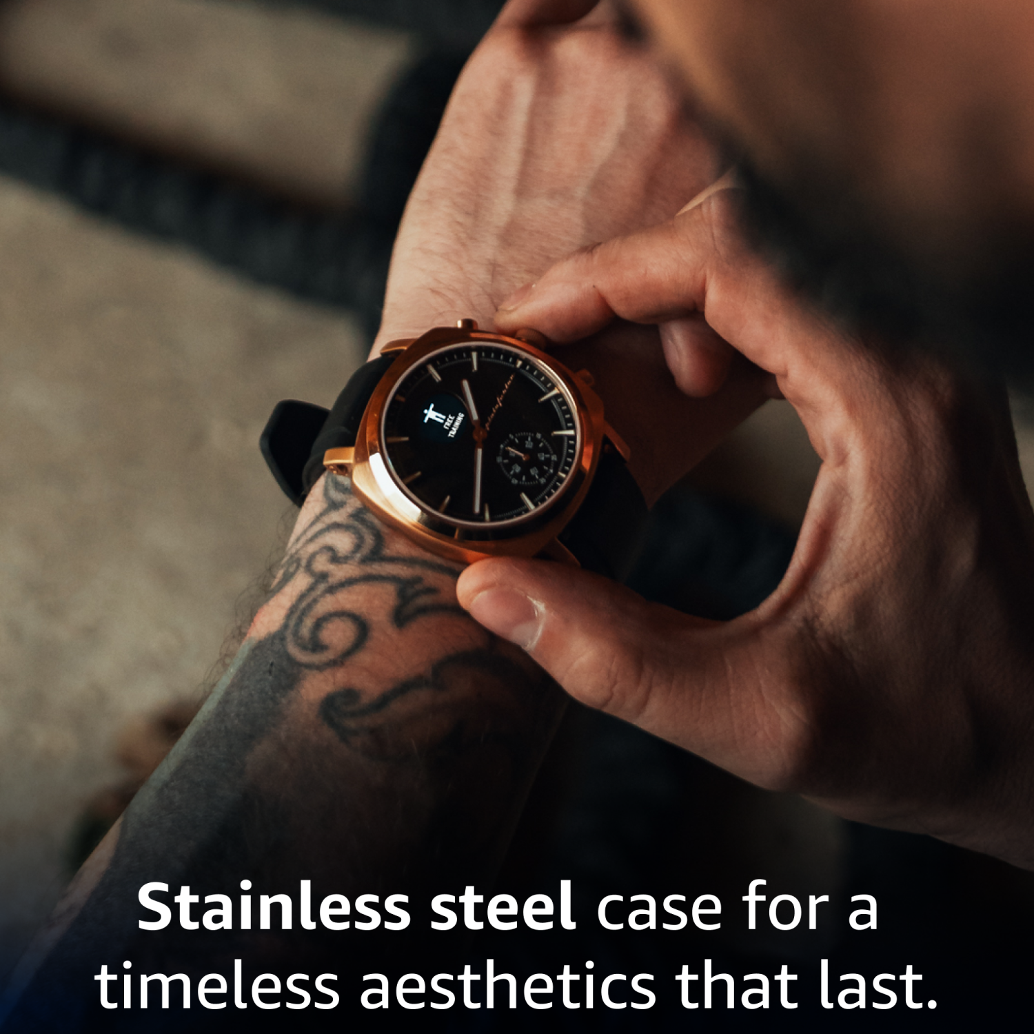 pininfarina Senso Sport 44mm Smartwatch - Analogue Watch with Digital Display, Tracks Heart Rate, Steps, Calories, Sleep, Fitness - Sunburst Rose Gold