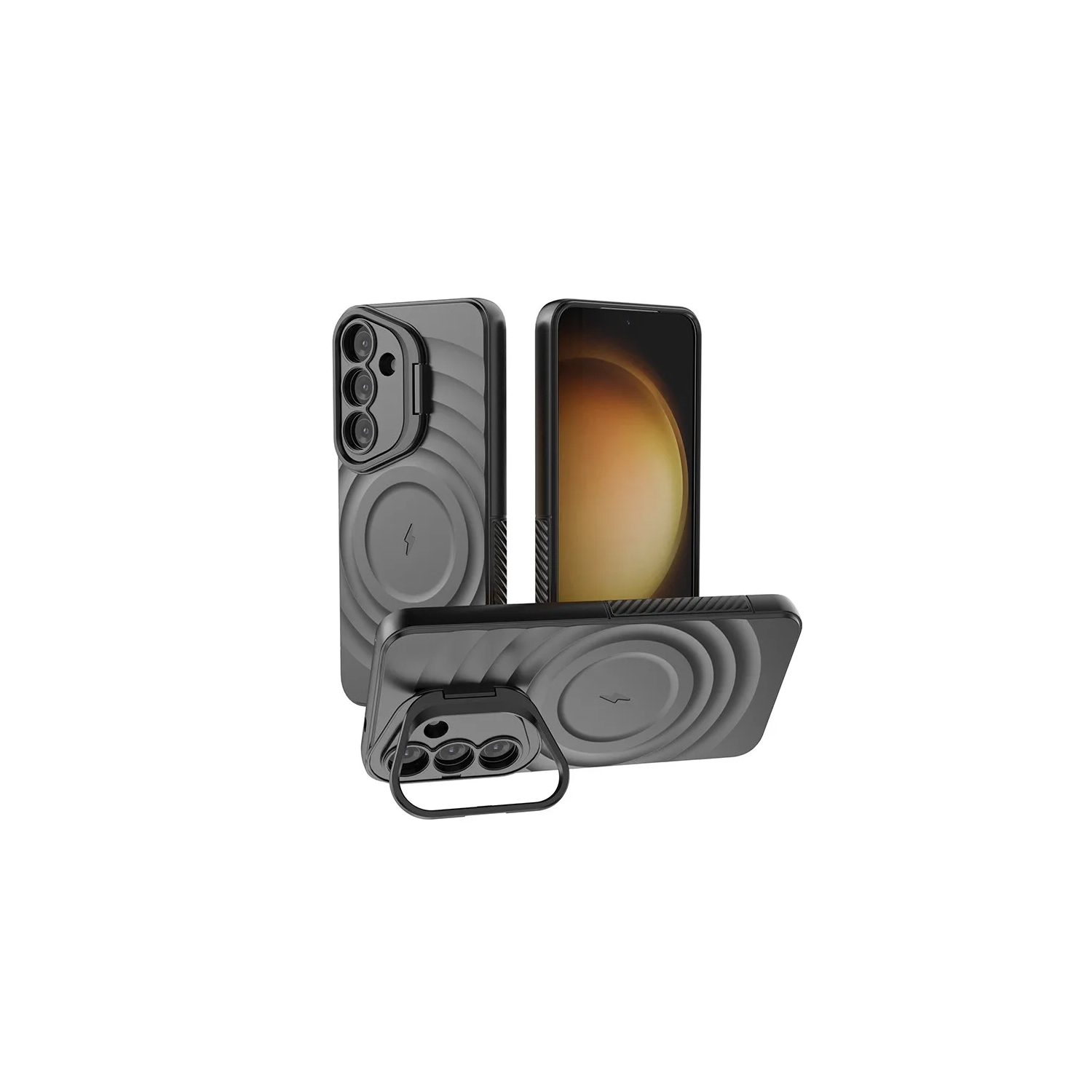 For Samsung Galaxy S25 Plus Case 5G Magnetic Magsafe Wireless Charging Slide Lens Stand Holder Cover - Black