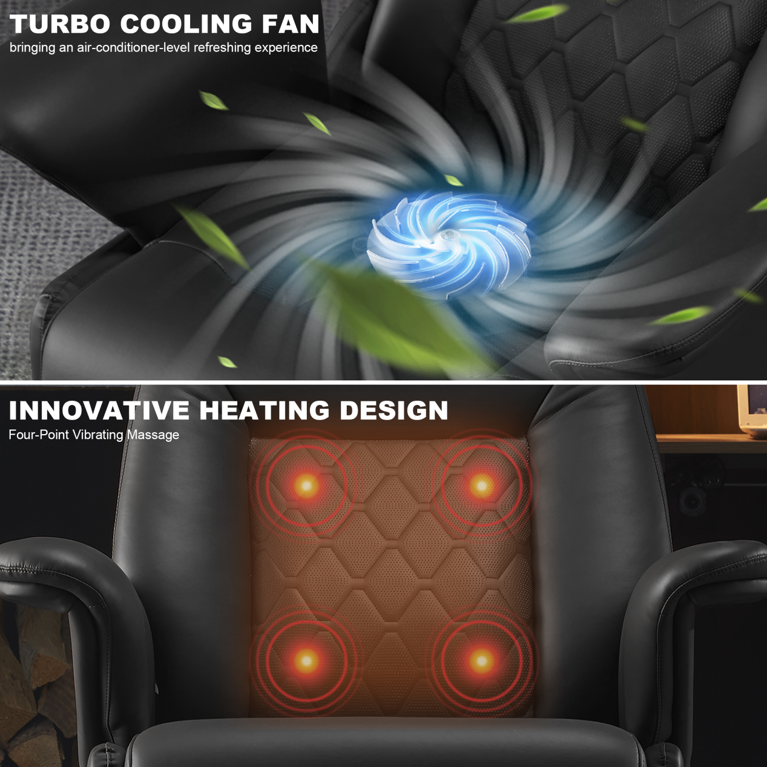 Kinnls Luca Power Office Recliner Chair with Heated Ventilation,Executive Full Reclining Desk Chairs with Massage Modern Comfortable Genuine Leather