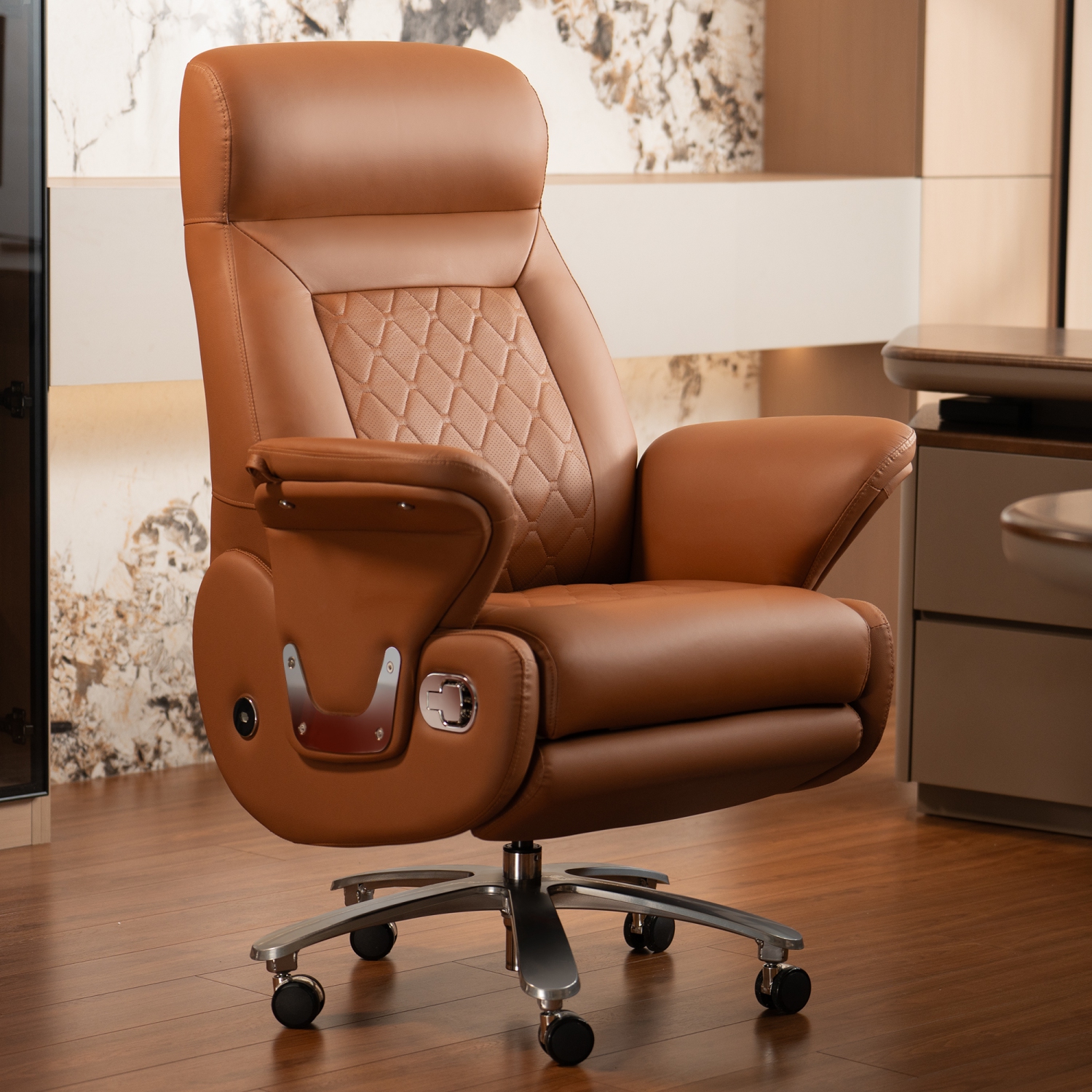 Kinnls Luca Power Office Recliner Chair with Heated Ventilation,Executive Full Reclining Desk Chairs with Massage Modern Comfortable Genuine Leather
